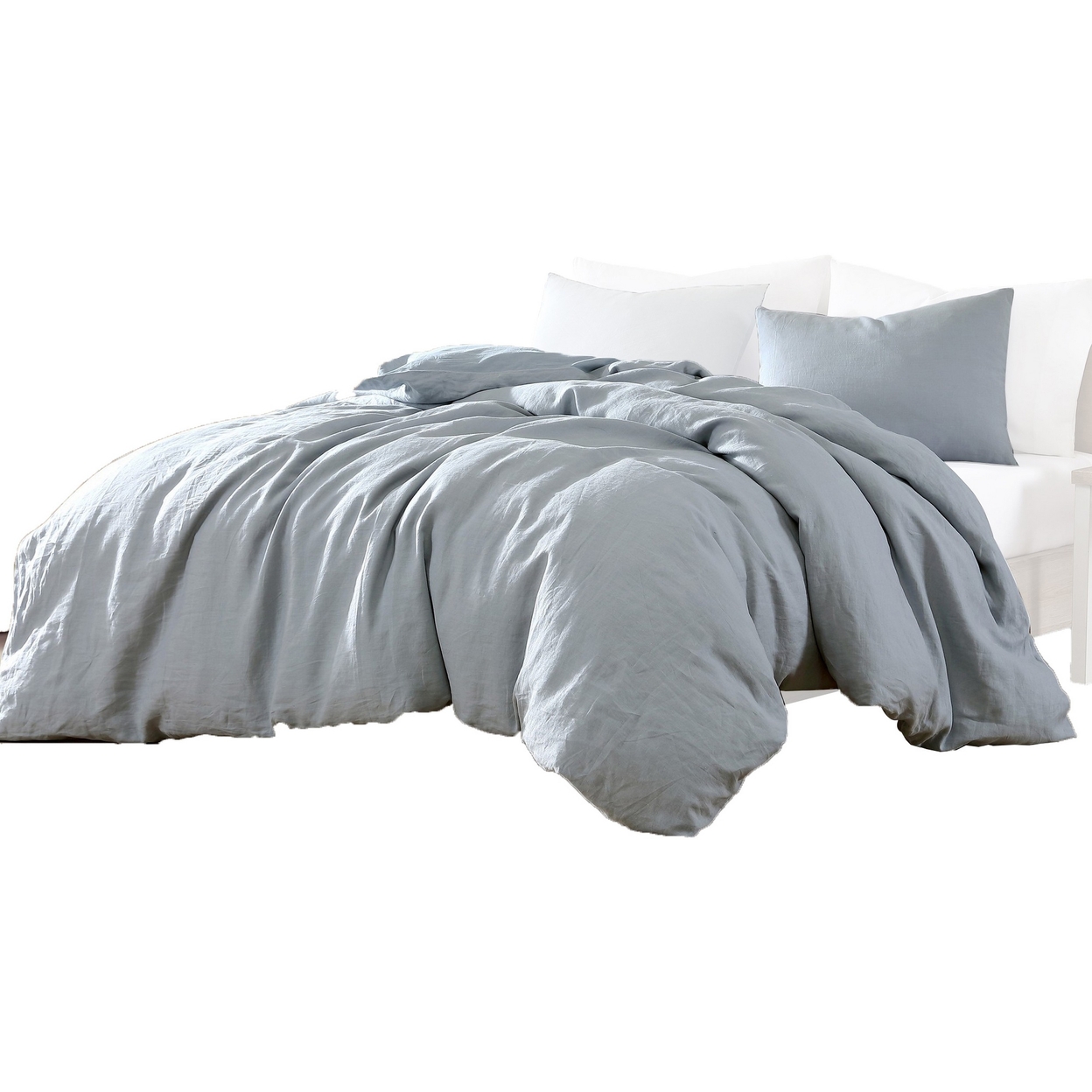 Edge 3 Piece Twin Size Duvet Comforter Set, Washed Linen, Light Blue - Saltoro Sherpi