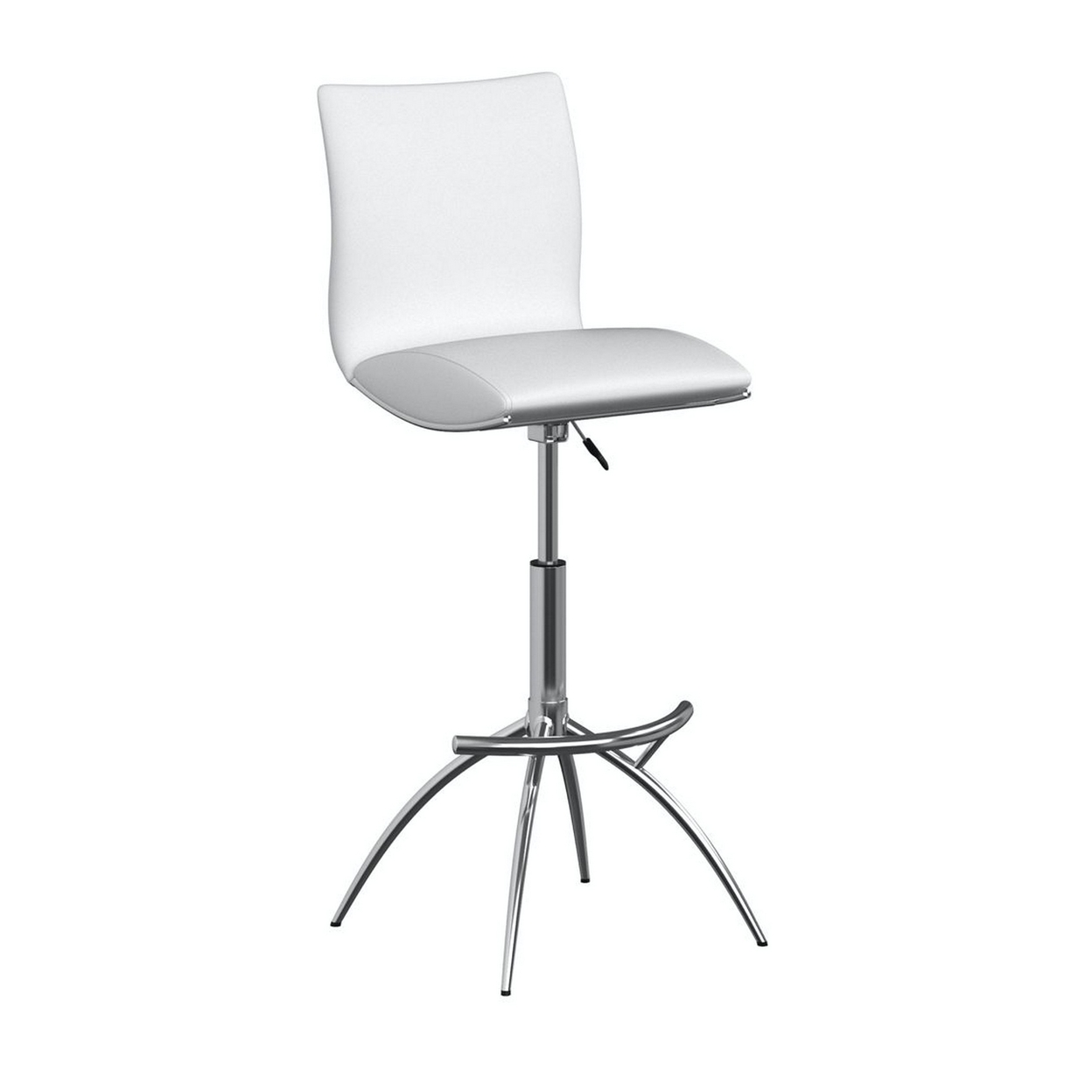 Deko 26-31 Inch Adjustable Height Barstool Chair, Set Of 2, Chrome White Faux Leather - Saltoro Sherpi