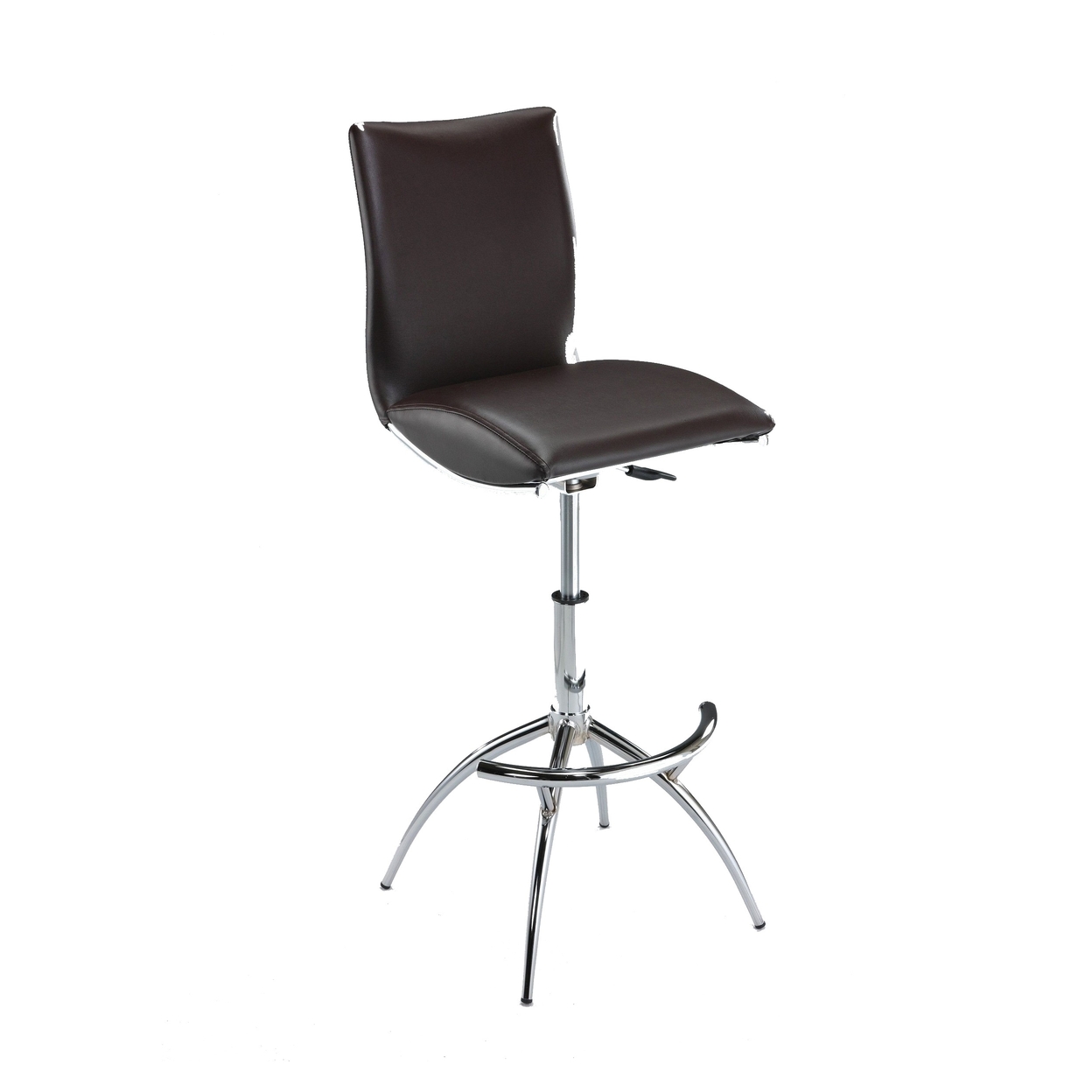 Deko 26-31 Inch Adjustable Height Barstool Chair, Set Of 2, Chrome Brown Faux Leather - Saltoro Sherpi