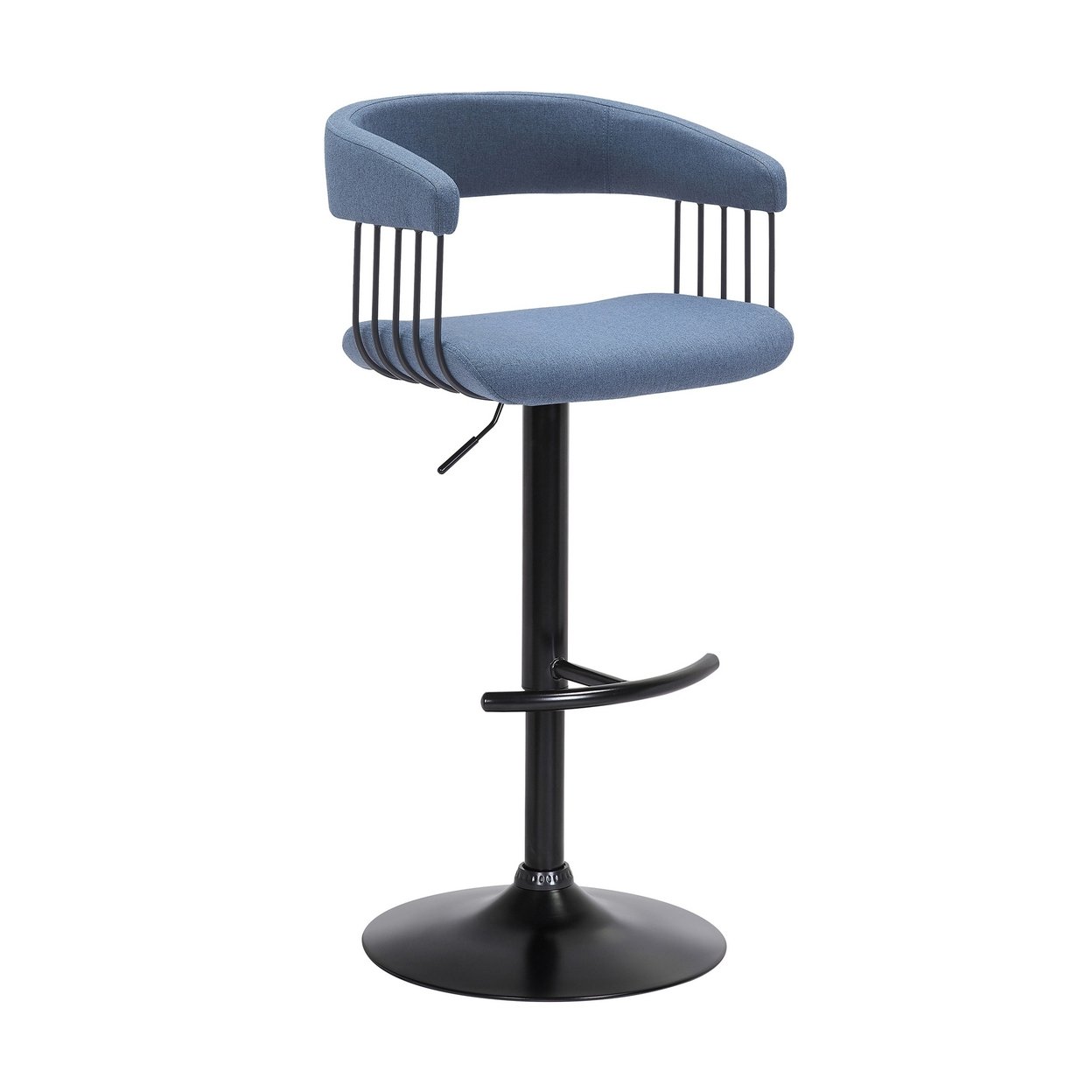Arya Barstool Chair, 24-33 Inch Adjustable Height, Light Blue Fabric, Black - Saltoro Sherpi