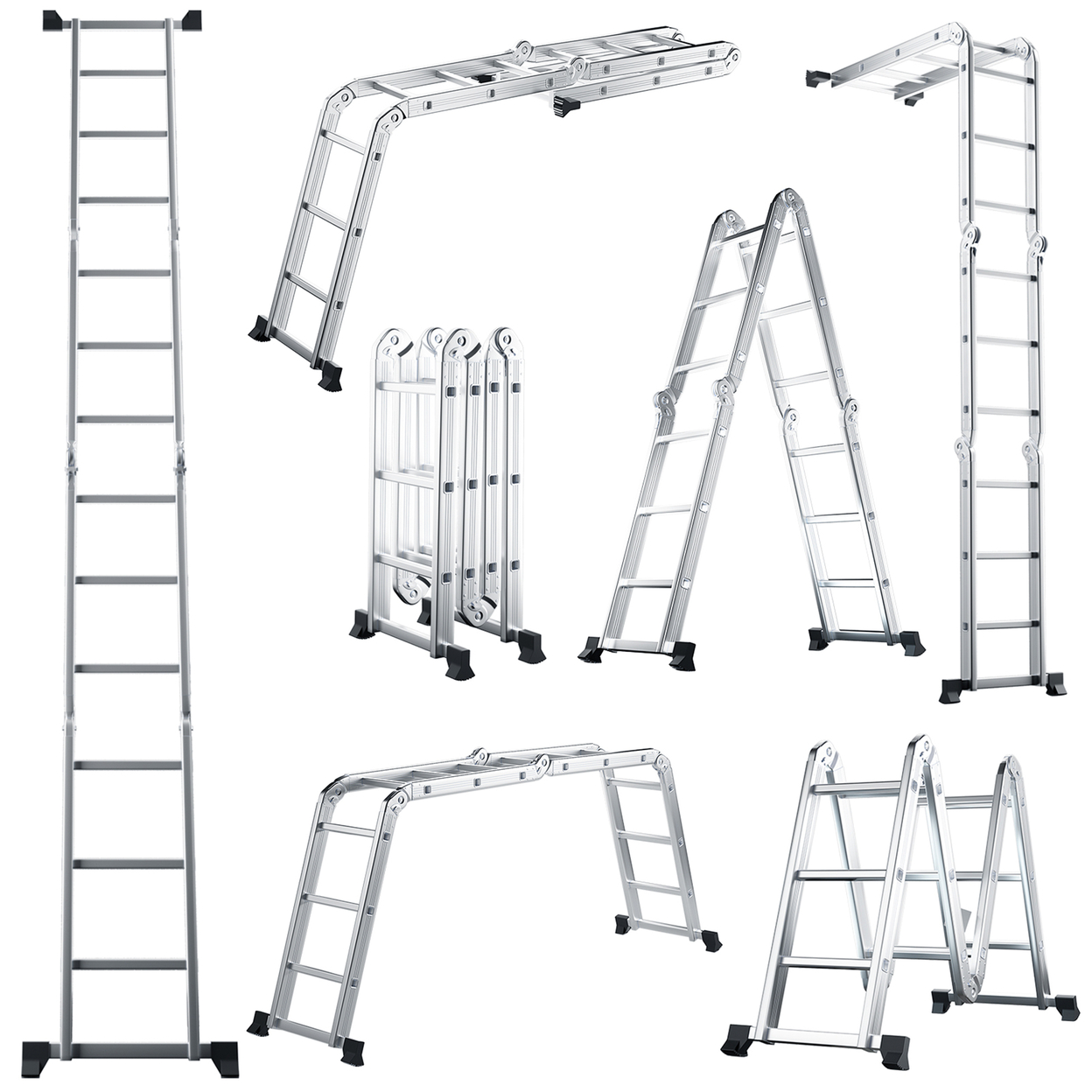 12 Ft Folding Step Ladder 7-in-1 Aluminium Alloy Extension Ladder Max Load 330 Lbs
