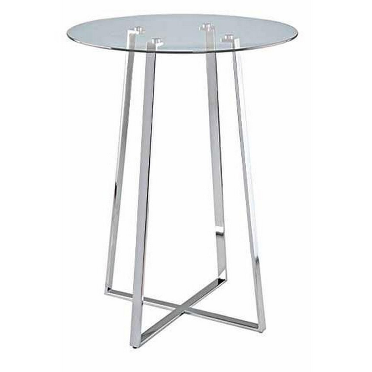 32 Inch Round Bar Table, Tempered Glass Surface, Modern Angled Chrome Legs - Saltoro Sherpi