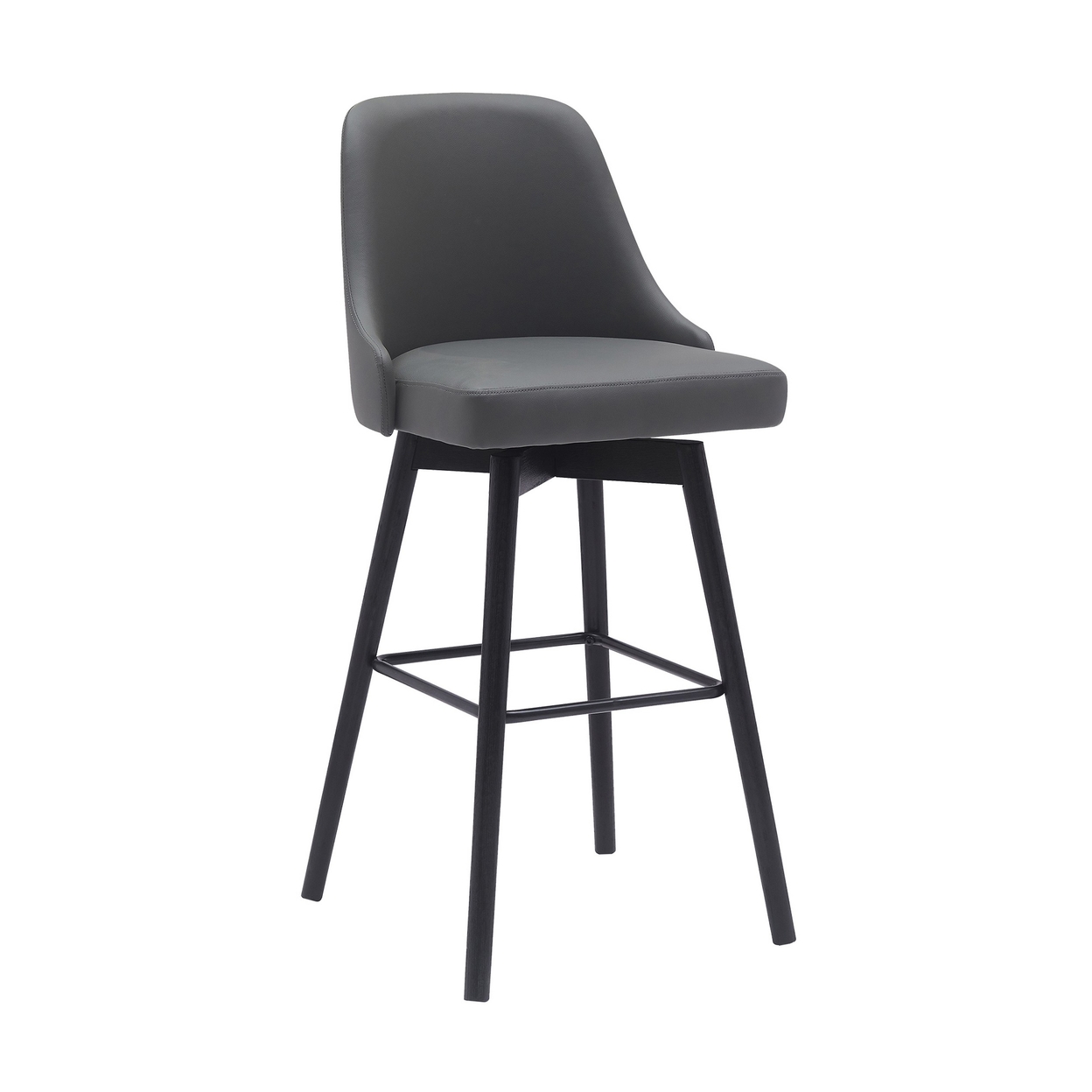 Sean 30 Inch Barstool Chair, Parson Style, Swivel, Gray Faux Leather, Black - Saltoro Sherpi