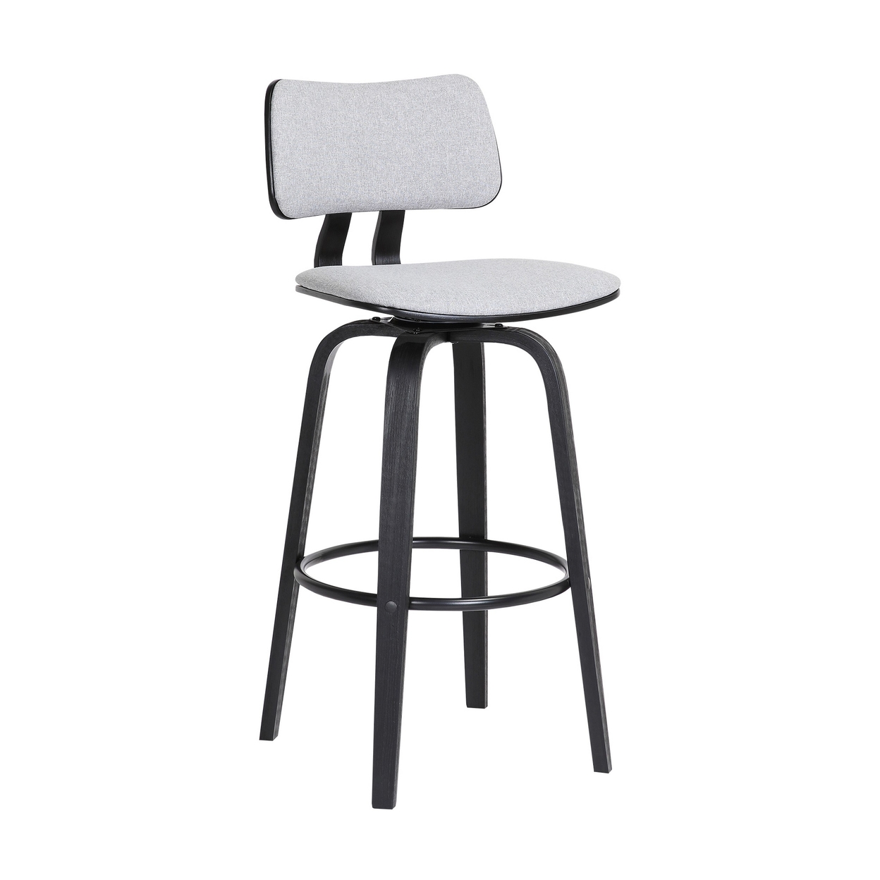 Pino 26 Inch Swivel Counter Stool Chair, Light Gray Fabric, Black Frame - Saltoro Sherpi
