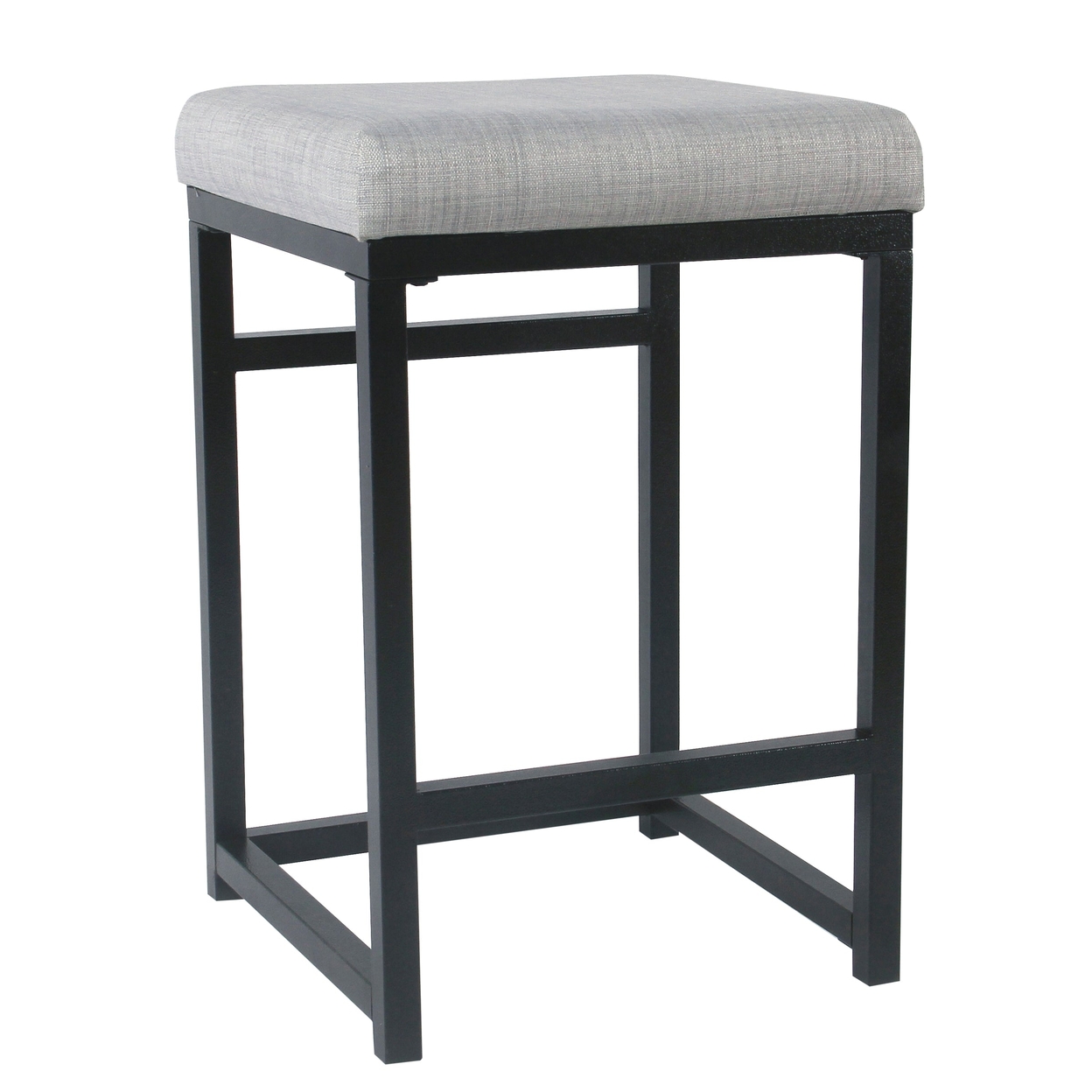 Open Back Metal Counter Stool With Fabric Upholstered Padded Seat, Gray And Black- Saltoro Sherpi