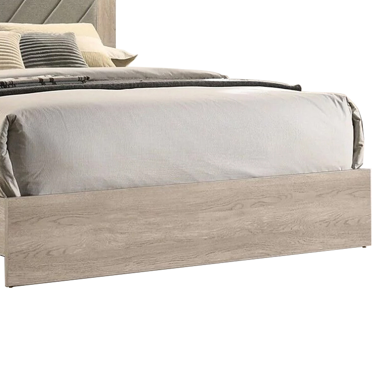Cato Upholstered Queen Size Bed, Chevron Tufted Gray Headboard, Cream- Saltoro Sherpi