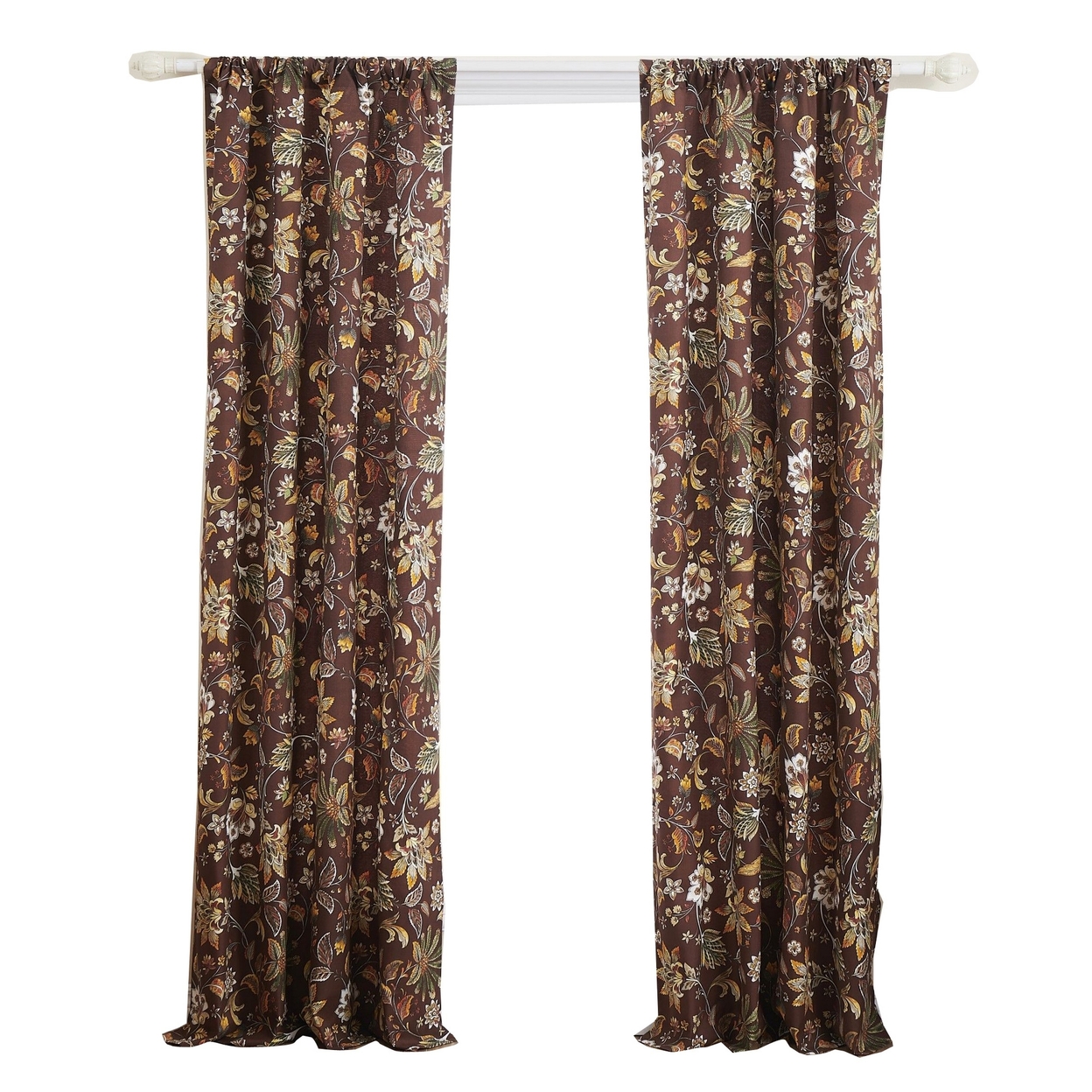 Athens 84 Inch Window Panel Curtain, Brown Microfiber Polyester, Jacobean