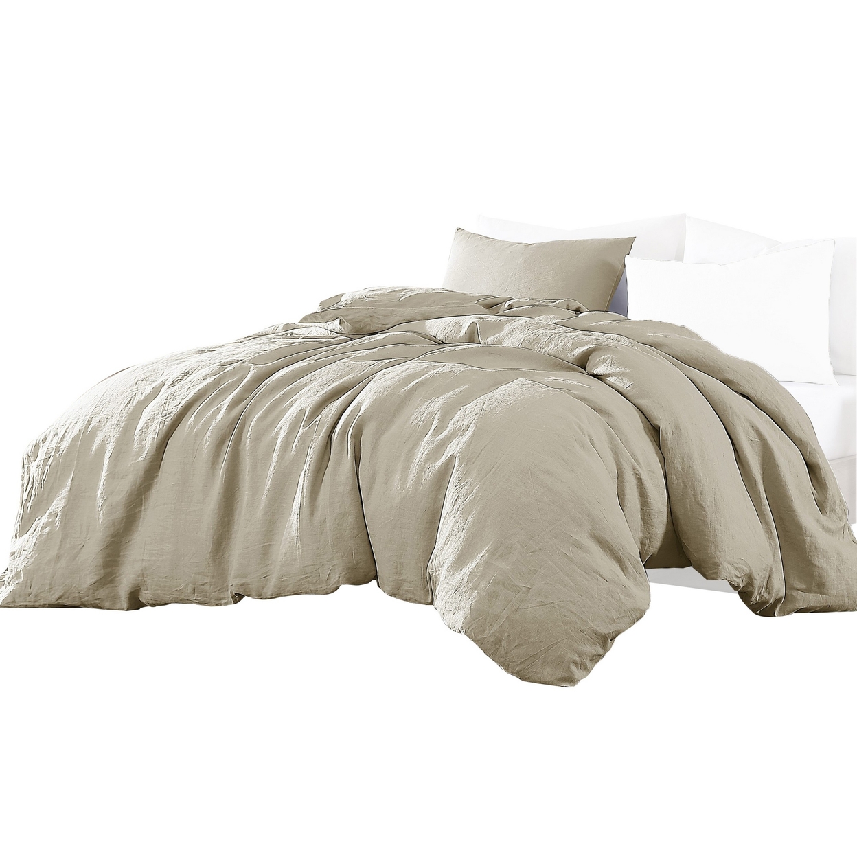 Edge 3 Piece Twin Size Duvet Comforter Set, Washed Linen, Oatmeal Beige - Saltoro Sherpi
