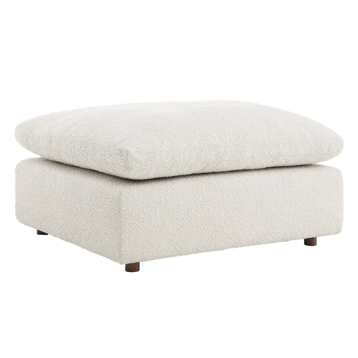 Commix Down Filled Overstuffed Boucle Fabric Ottoman, Ivory