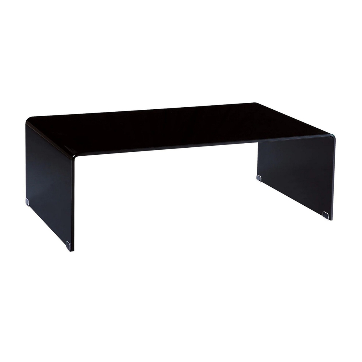 Darb 43 Inch Coffee Table, Black Tempered Glass Tabletop, Curved Edges - Saltoro Sherpi