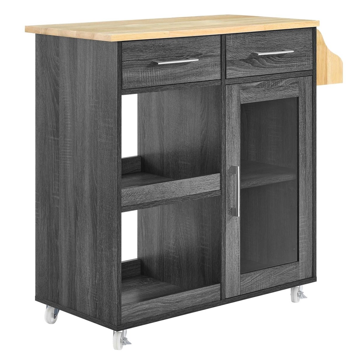 Culinary Kitchen Cart With Spice Rack, Charcoal Natural