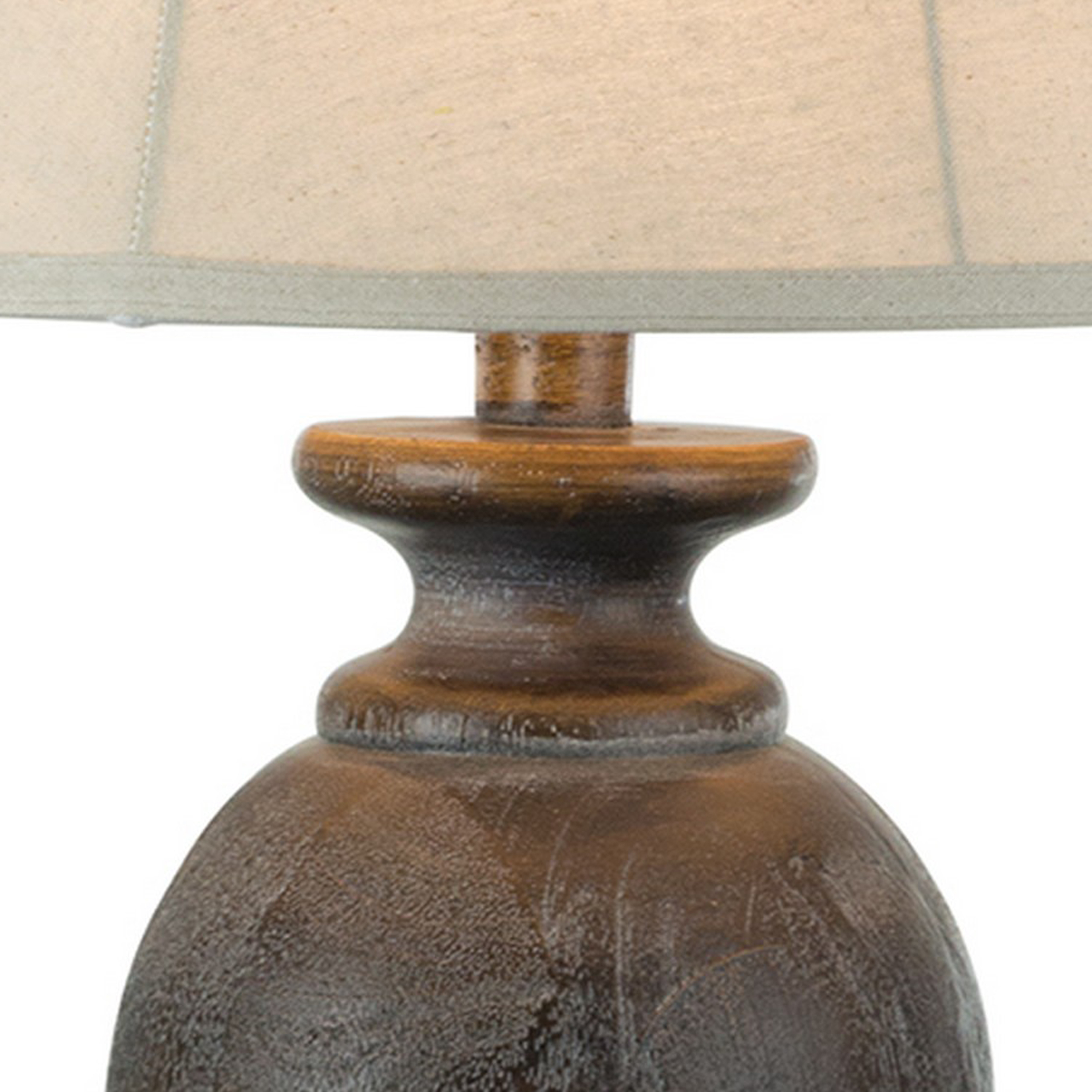 Hiel 29 Inch Hydrocal Table Lamp, Empire Shade Vintage Taupe Brown Urn Base- Saltoro Sherpi