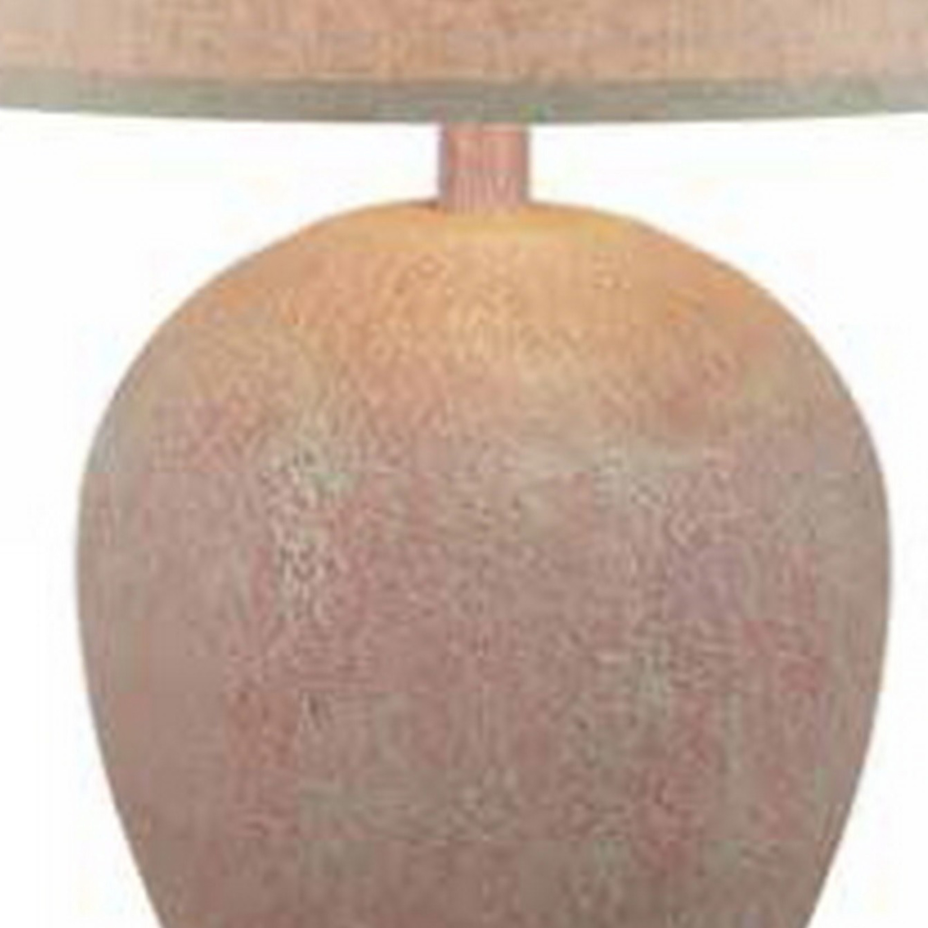 Linn 28 Inch Hydrocal Table Lamp, Beige Drum Shade, Soft Pink Urn Base- Saltoro Sherpi
