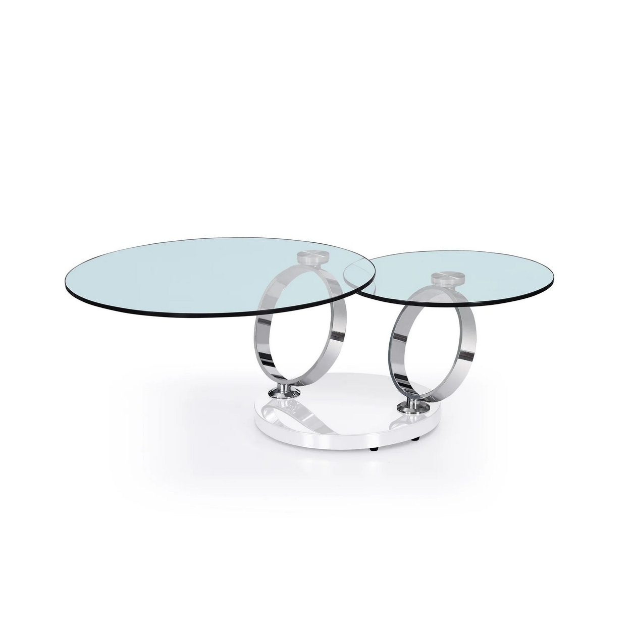 Gol 32 -53 Inch Extendable Coffee Table, 2 Round Tempered Glass Tops, White - Saltoro Sherpi