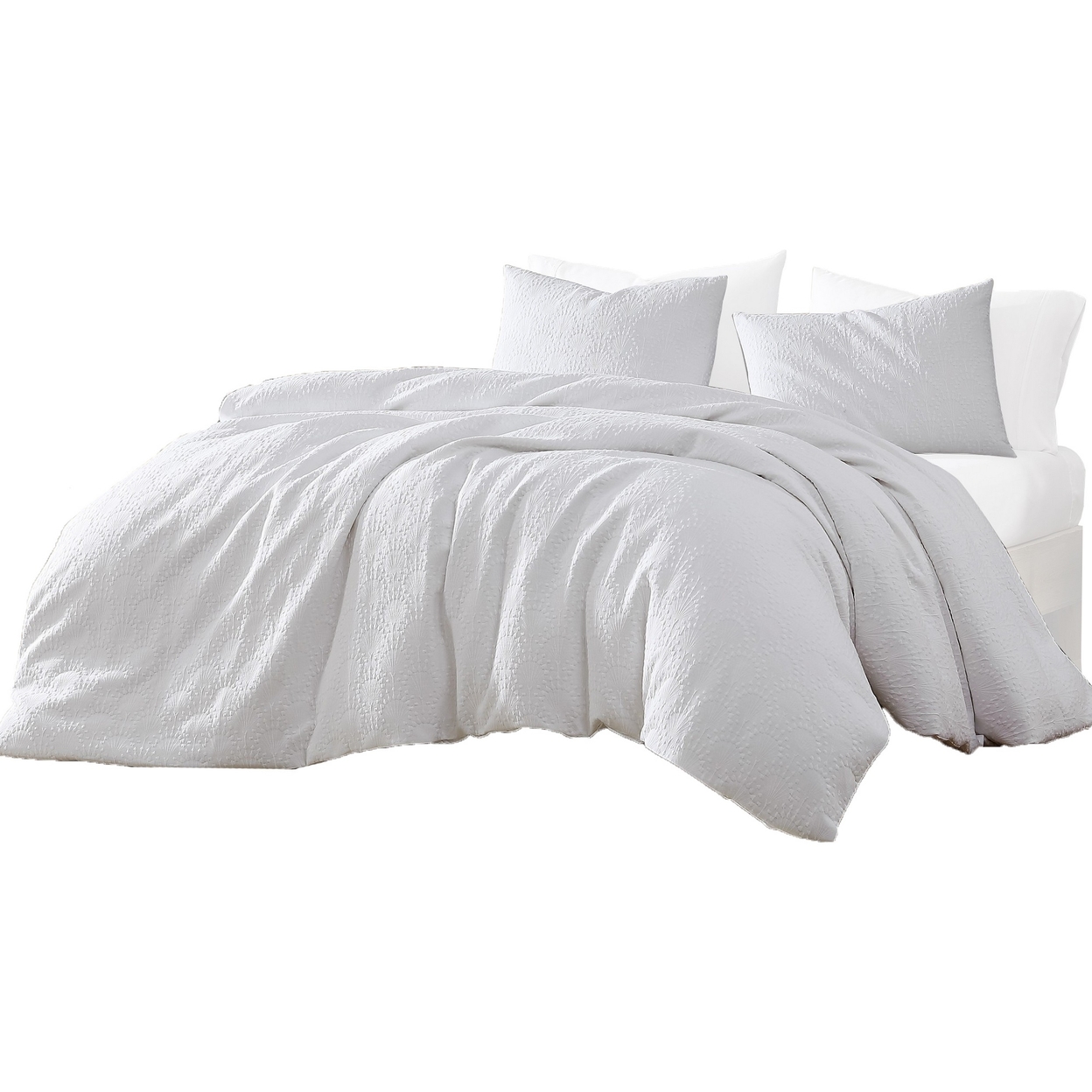 Ezra 4 Piece King Size Duvet Comforter Set, Soft Matelasse Woven White - Saltoro Sherpi