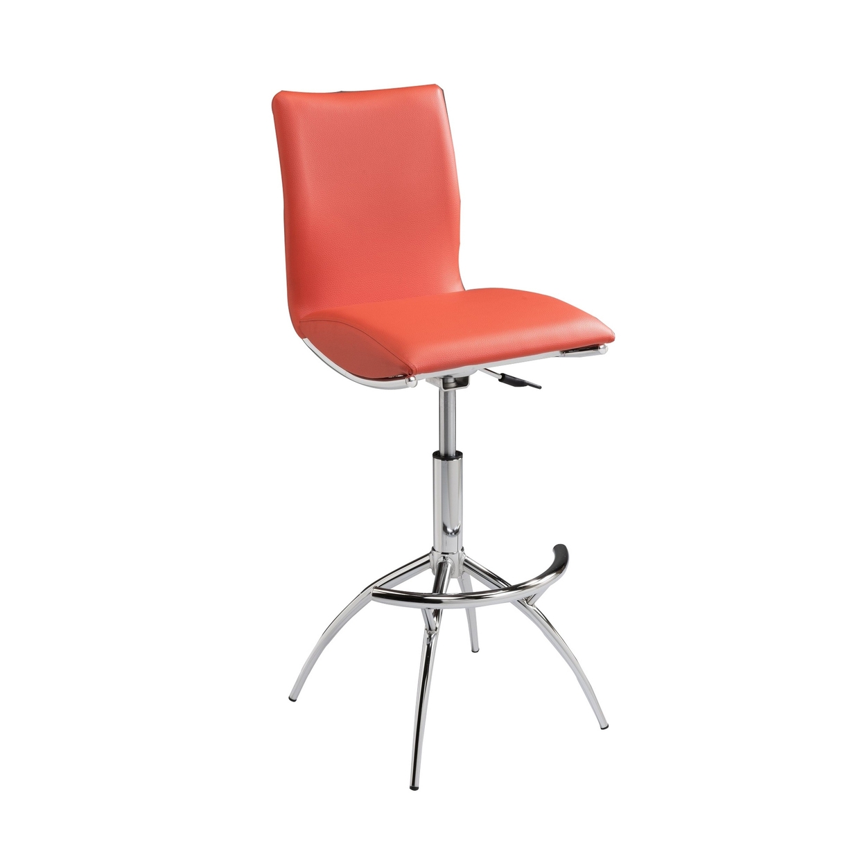 Deko 26-31 Inch Adjustable Height Barstool Chair, Set Of 2, Orange Faux Leather - Saltoro Sherpi