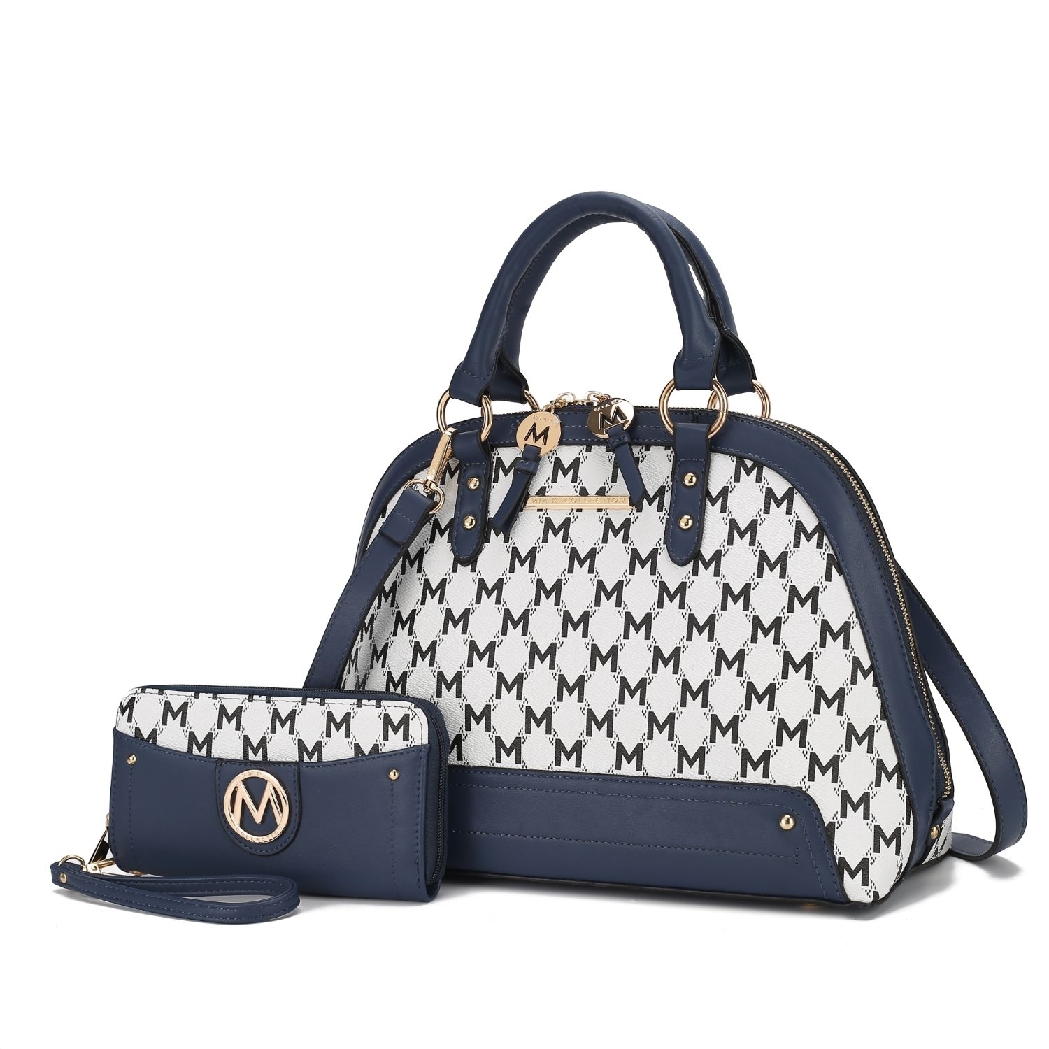 MKF Collection Frida Vegan Leather Women's Satchel With Matching Wallet By Mia K - 2 Pieces - Navy