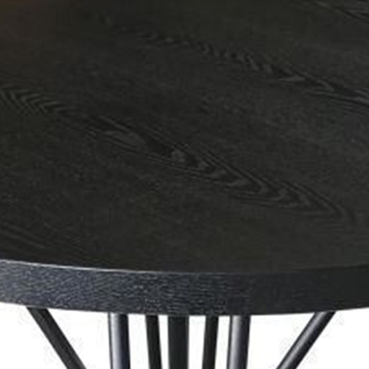 45 Inch Round Dining Table, Wood Grain Details, Butterfly Legs, Black - Saltoro Sherpi