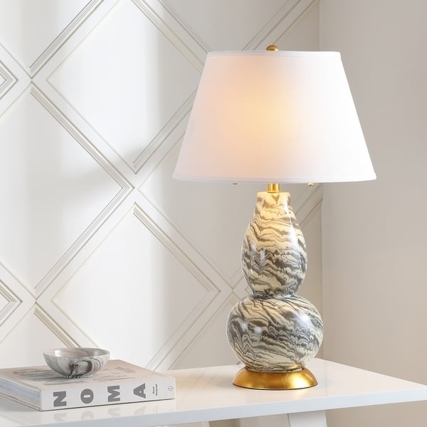 SAFAVIEH Lighting Color Swirls Glass Table Lamp Grey / White