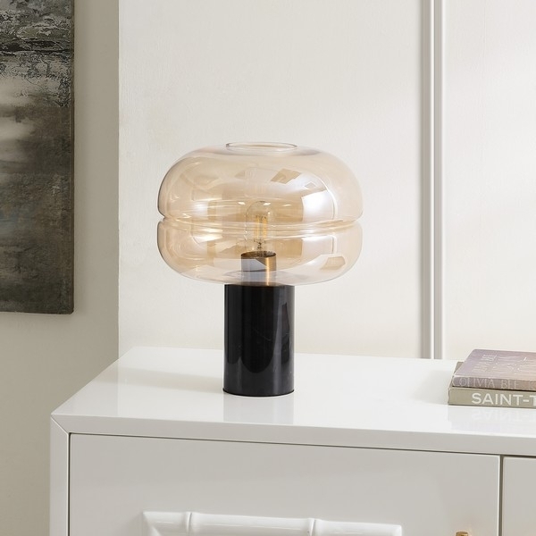SAFAVIEH Table Lamp Collection Runa 14 Inch Table Lamp Amber / Black Marble