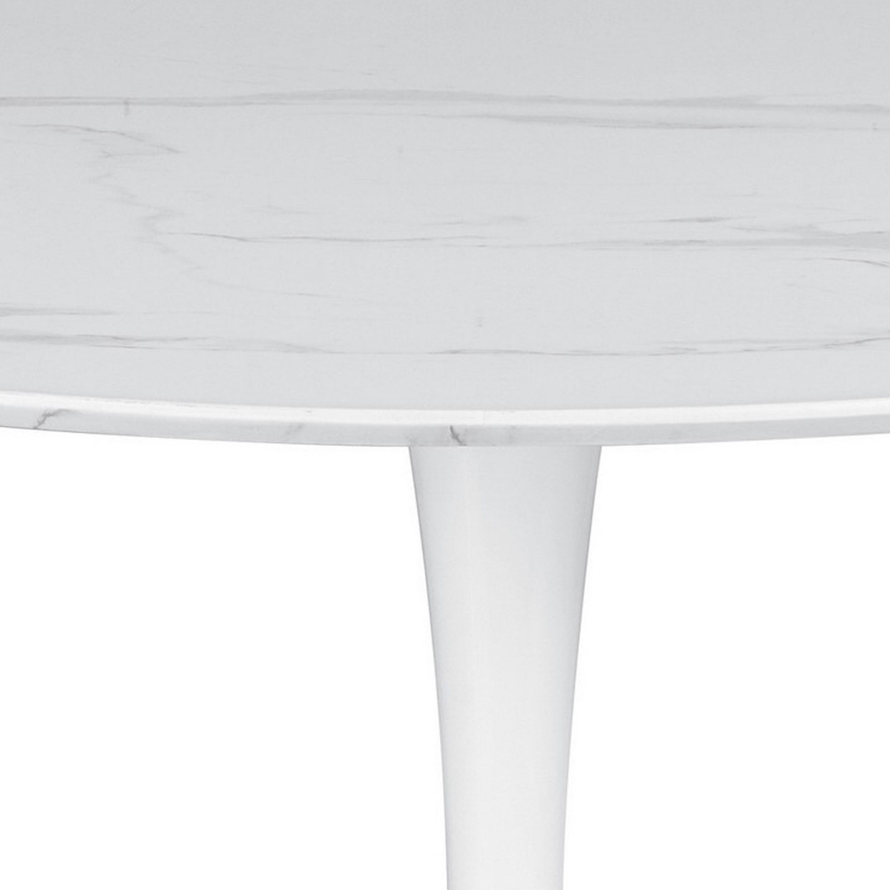Loxi 40 Inch Round Dining Table, White Faux Marble Top, Tulip Accent Body- Saltoro Sherpi