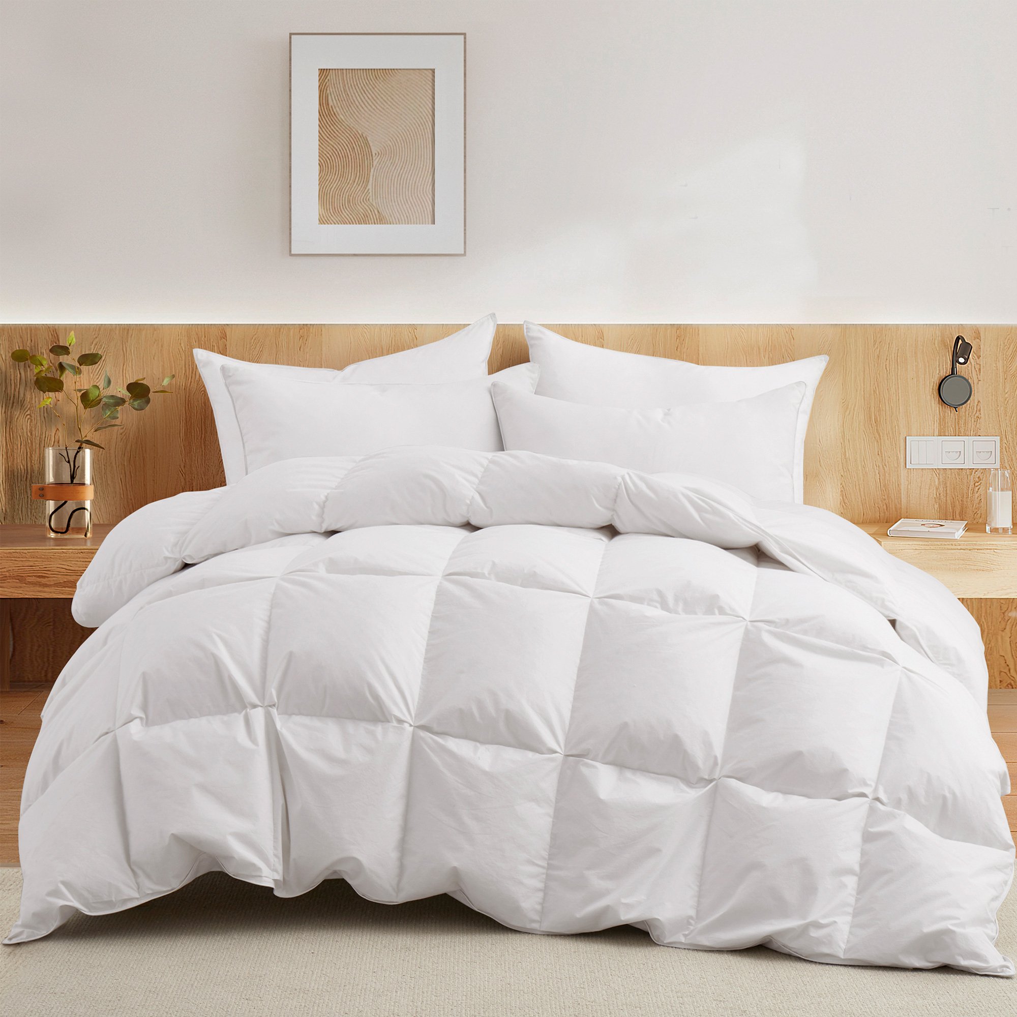 All Seasons Goose Down Comforter With Cotton Cover Baffled Box Design-Luxury Duvet Insert - Full/Queen-90*90