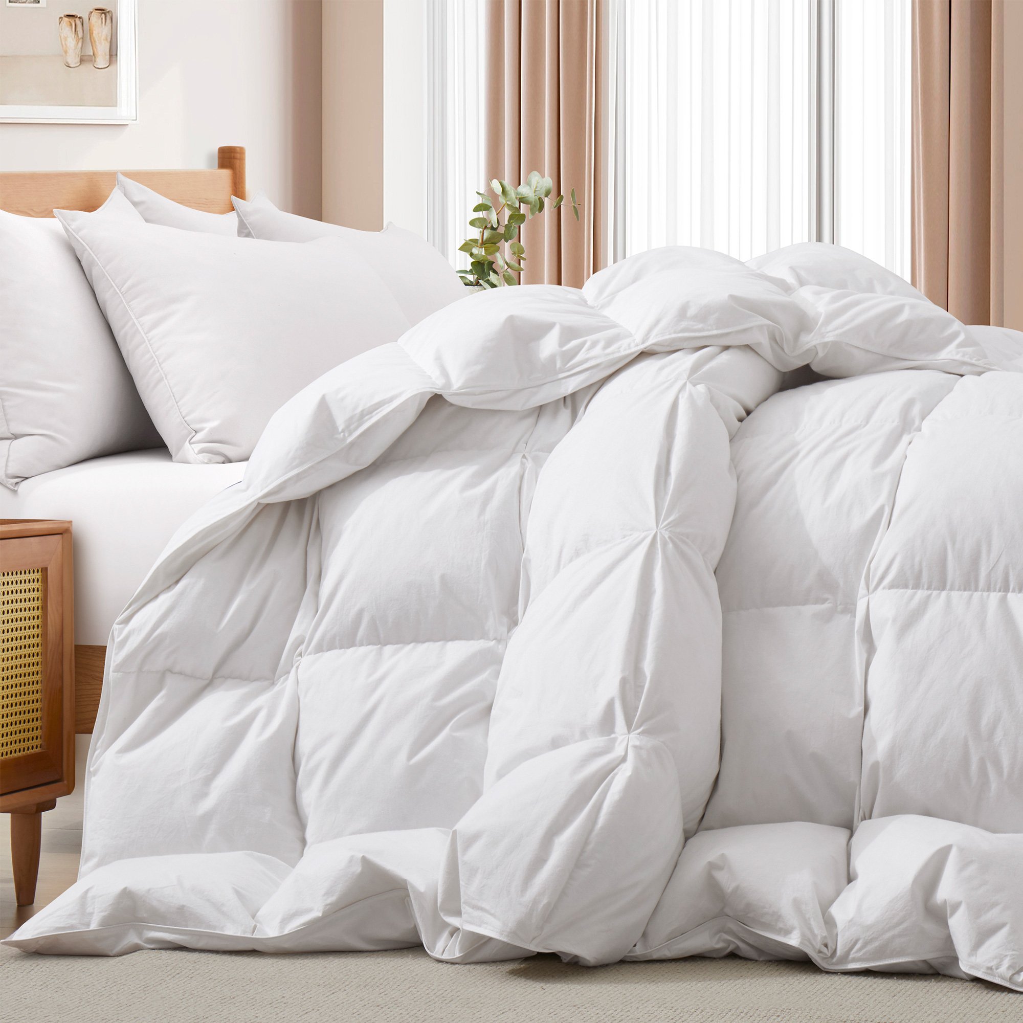 All Seasons Goose Down Comforter With Cotton Cover Baffled Box Design-Luxury Duvet Insert - King-104*90