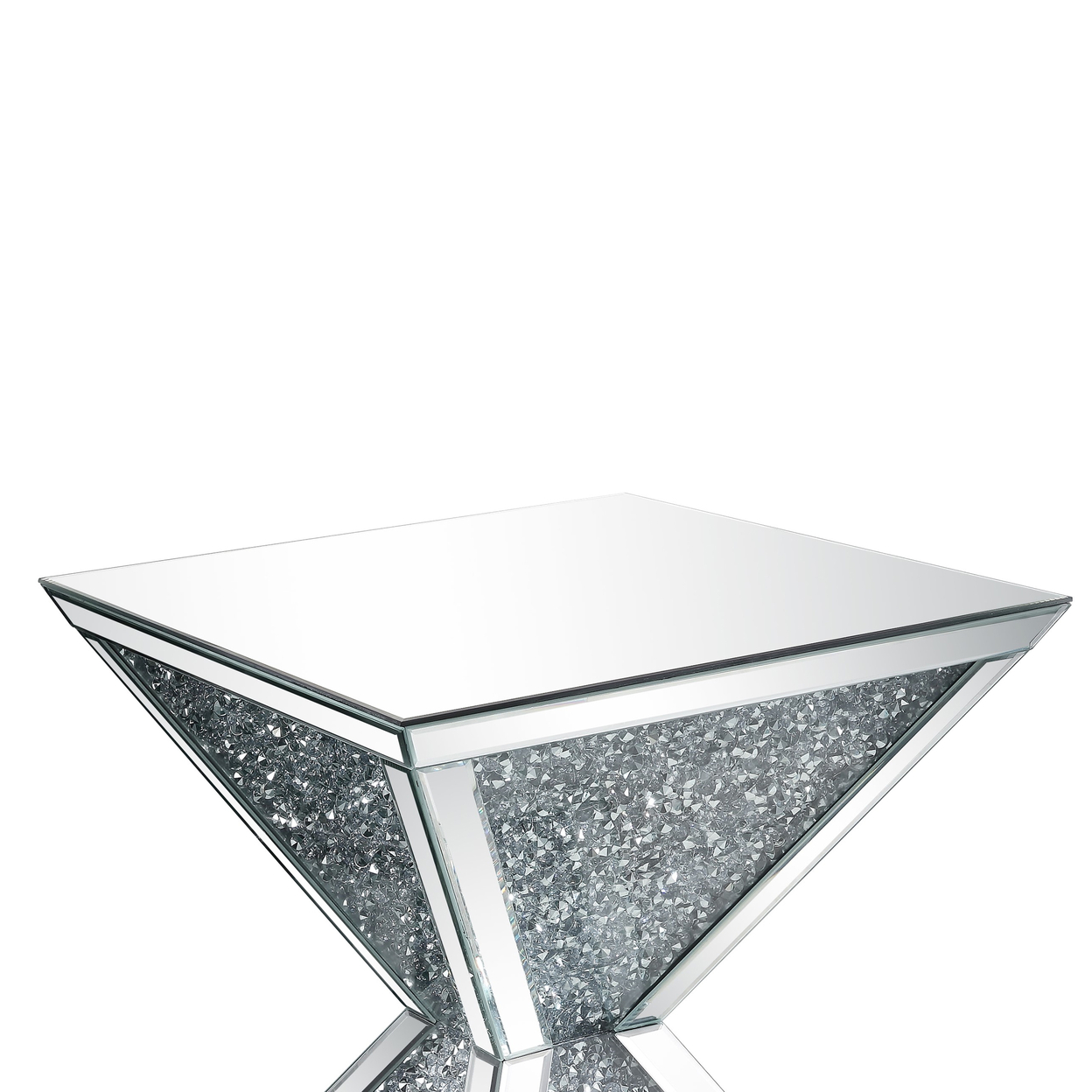 Sparkling End Table With Faux Diamonds Inlay , Silver And Clear- Saltoro Sherpi