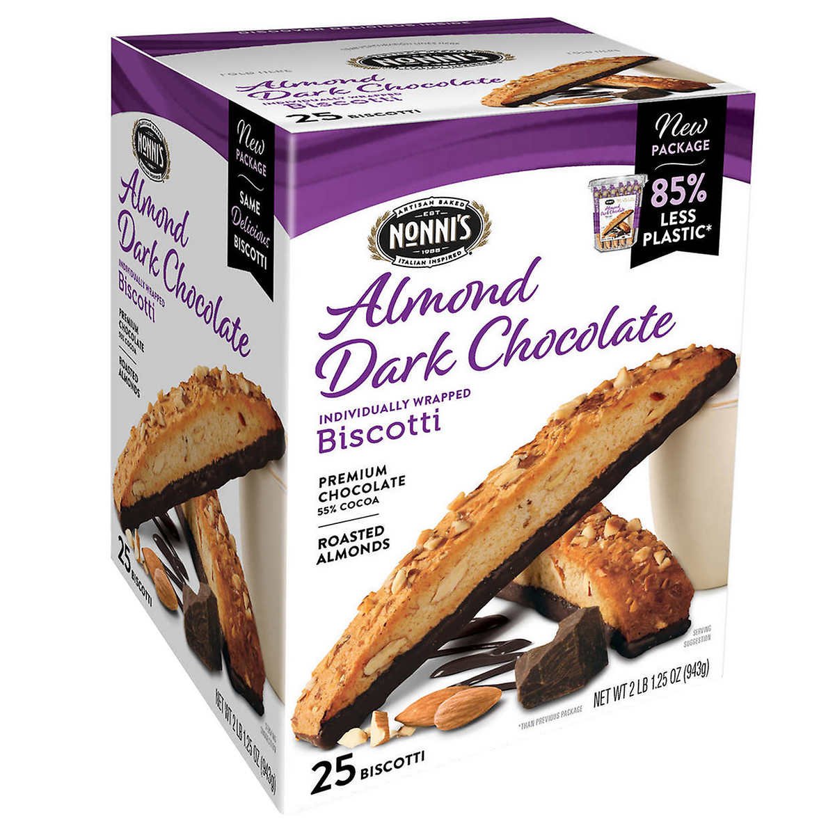 Nonni’s Biscotti, Almond Dark Chocolate, 1.33 Ounce (25 Count)