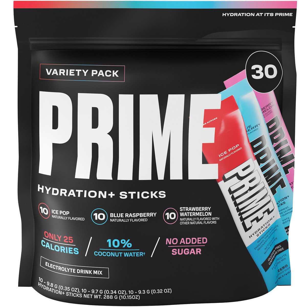 Prime Hydration+ Sticks Electrolyte Drink Mix, Variety Pack, 30 Count