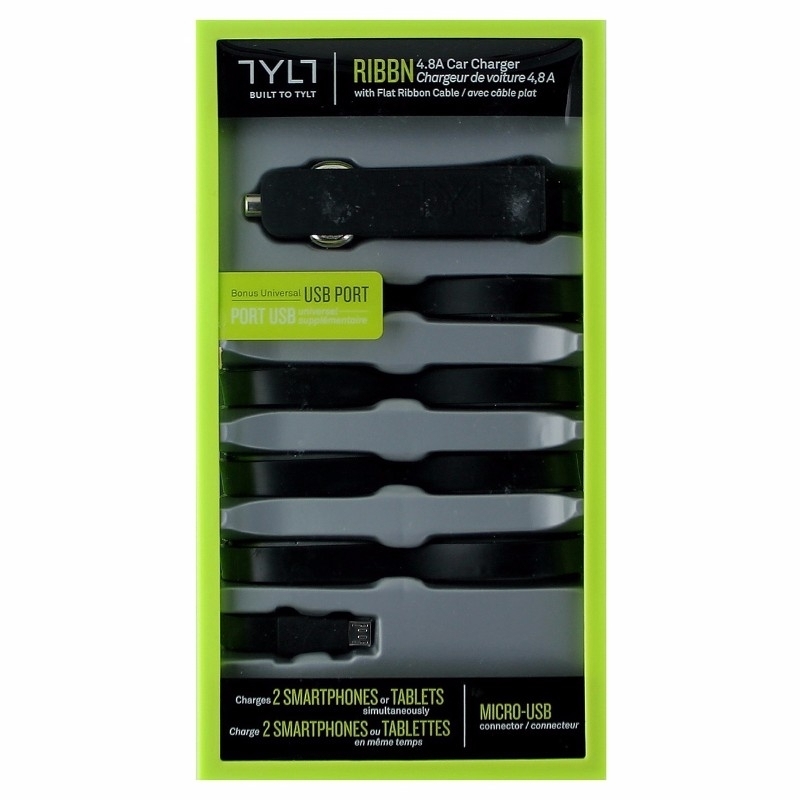 TYLT RIBBN Micro USB Car Charger For Phones And Tablets Black MIC-RIBBNBK-T