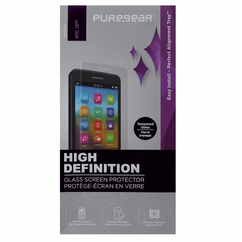 PureGear HD Tempered Glass Screen Protector W/ Alignment Tray For HTC 10 - Clear