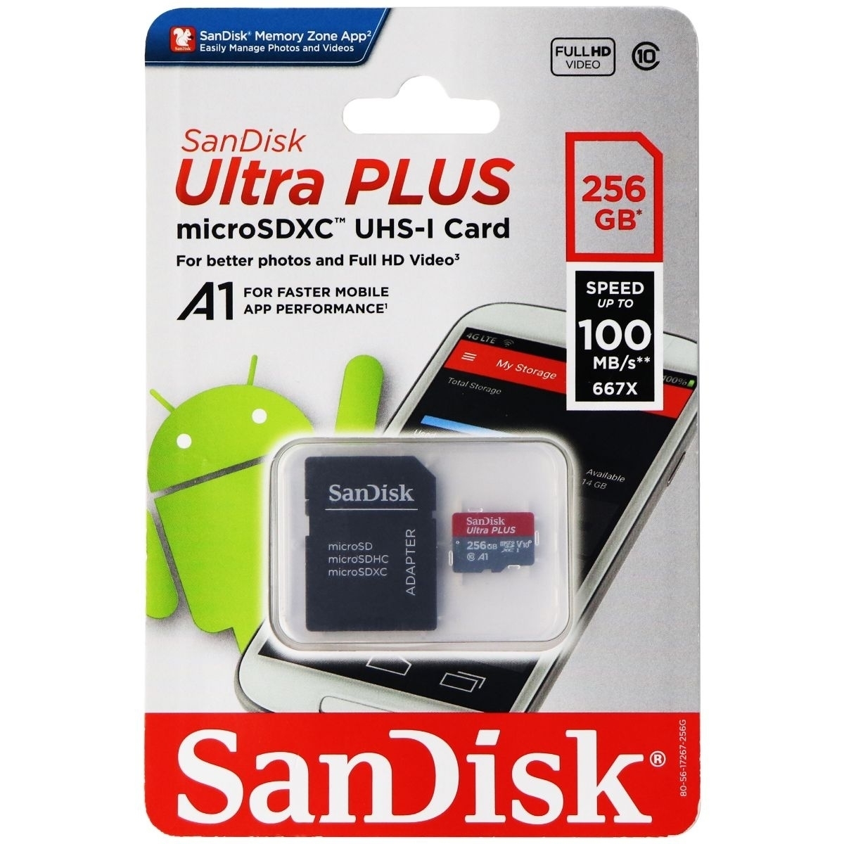 SanDisk Ultra Plus MicroSDXC UHS-1 Card With Adapter 256GB / 100MB/s