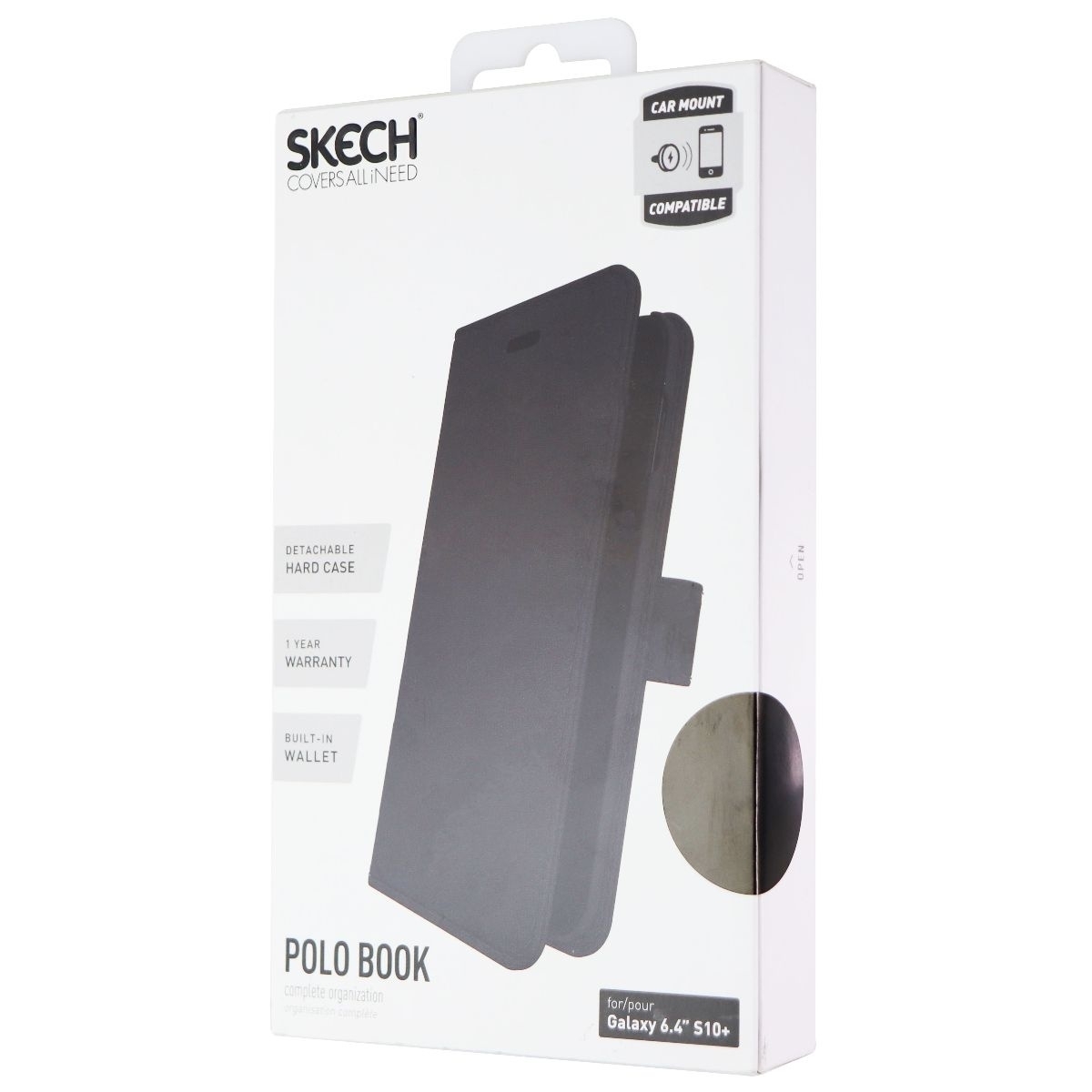 Skech Polo Book Clutch Wallet Cover Detachable Case For Galaxy (S10+) - Black