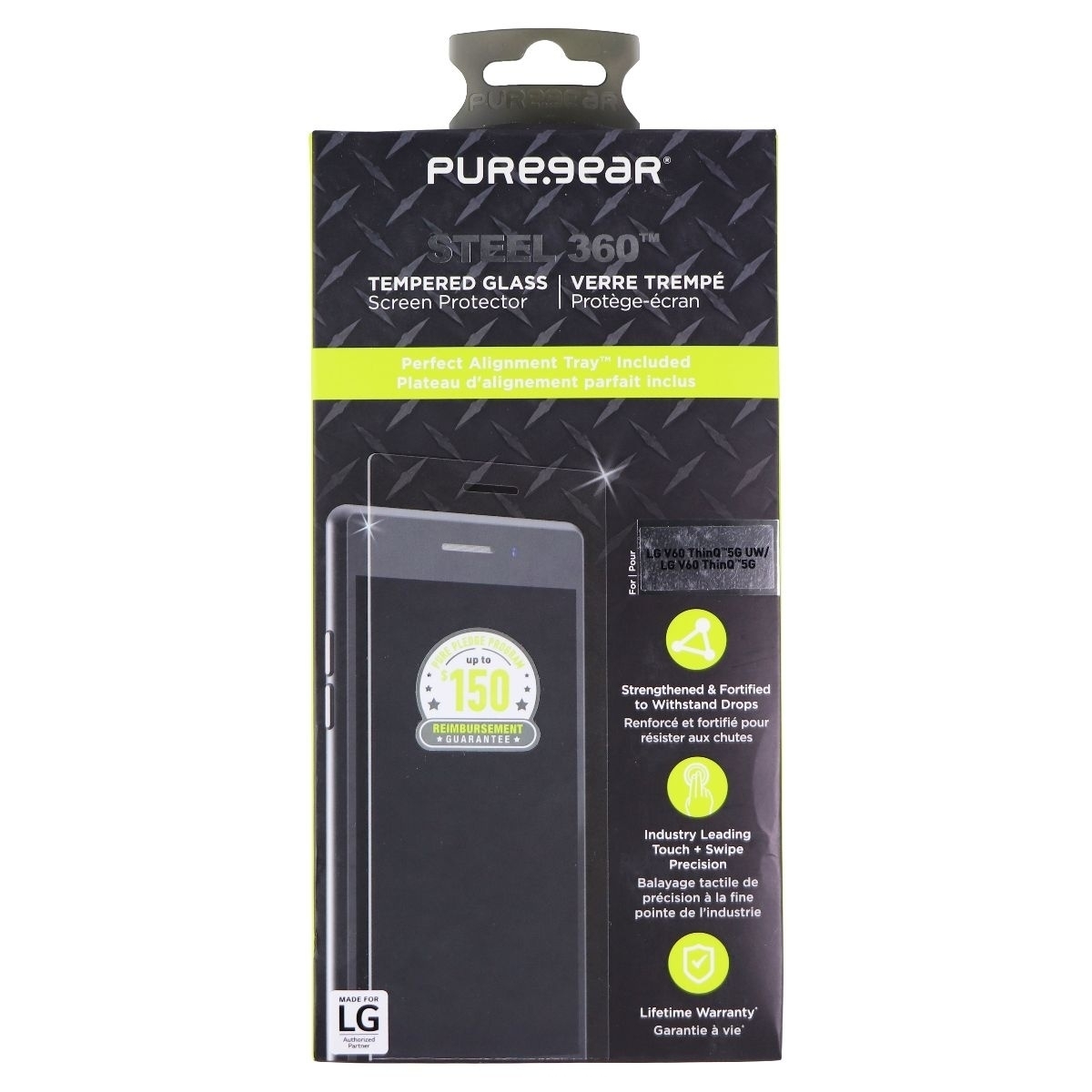 PureGear Steel 360 Tempered Glass Screen Protector For LG V60 ThinQ 5G - Clear