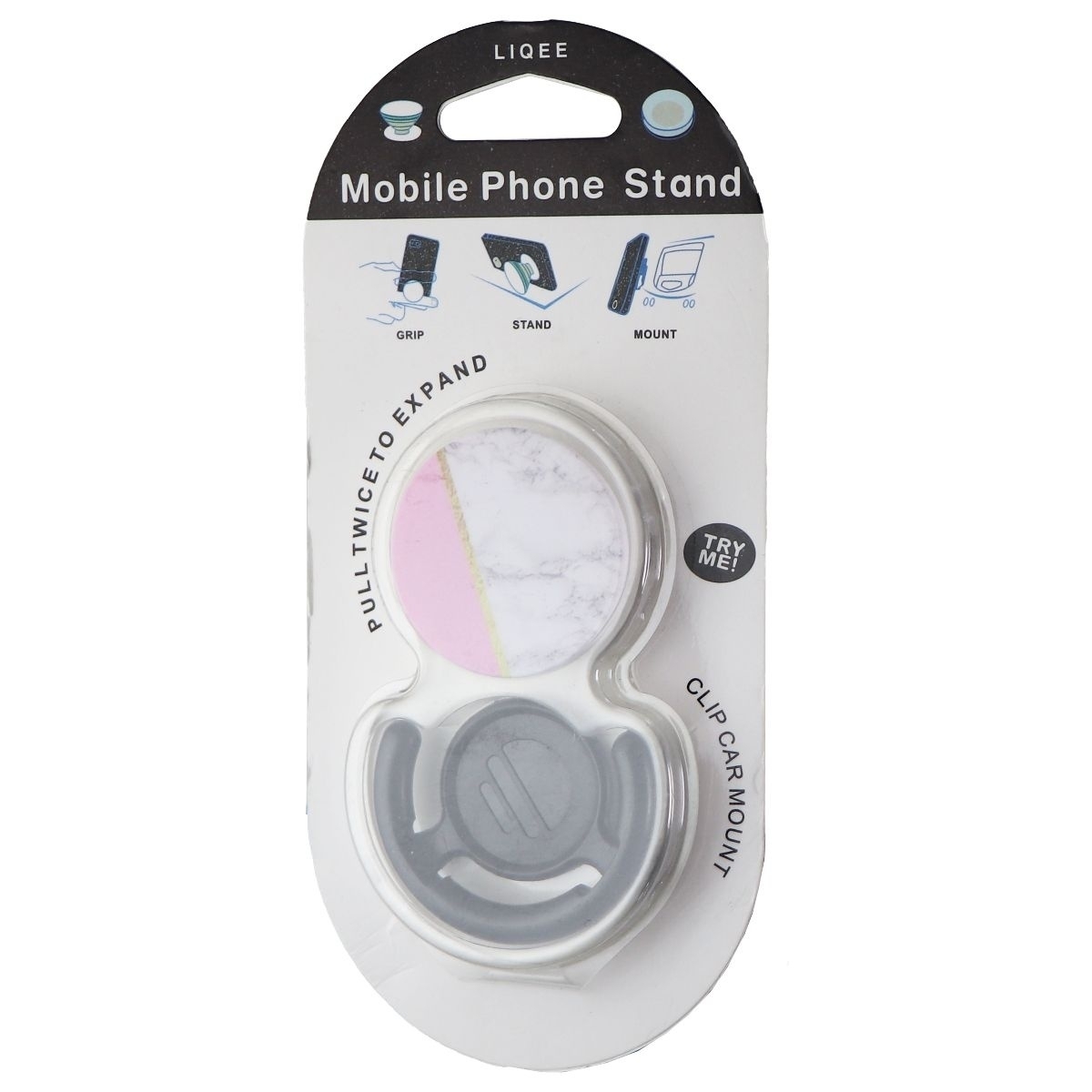 Liqee Mobile Phone Stand And Clip Car Mount - Marble Gray/Pink