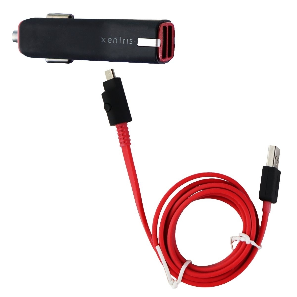 Xentrix (3.4A) Dual USB Car Adapter + 4-Ft Micro-USB LED Cable - Black/Red