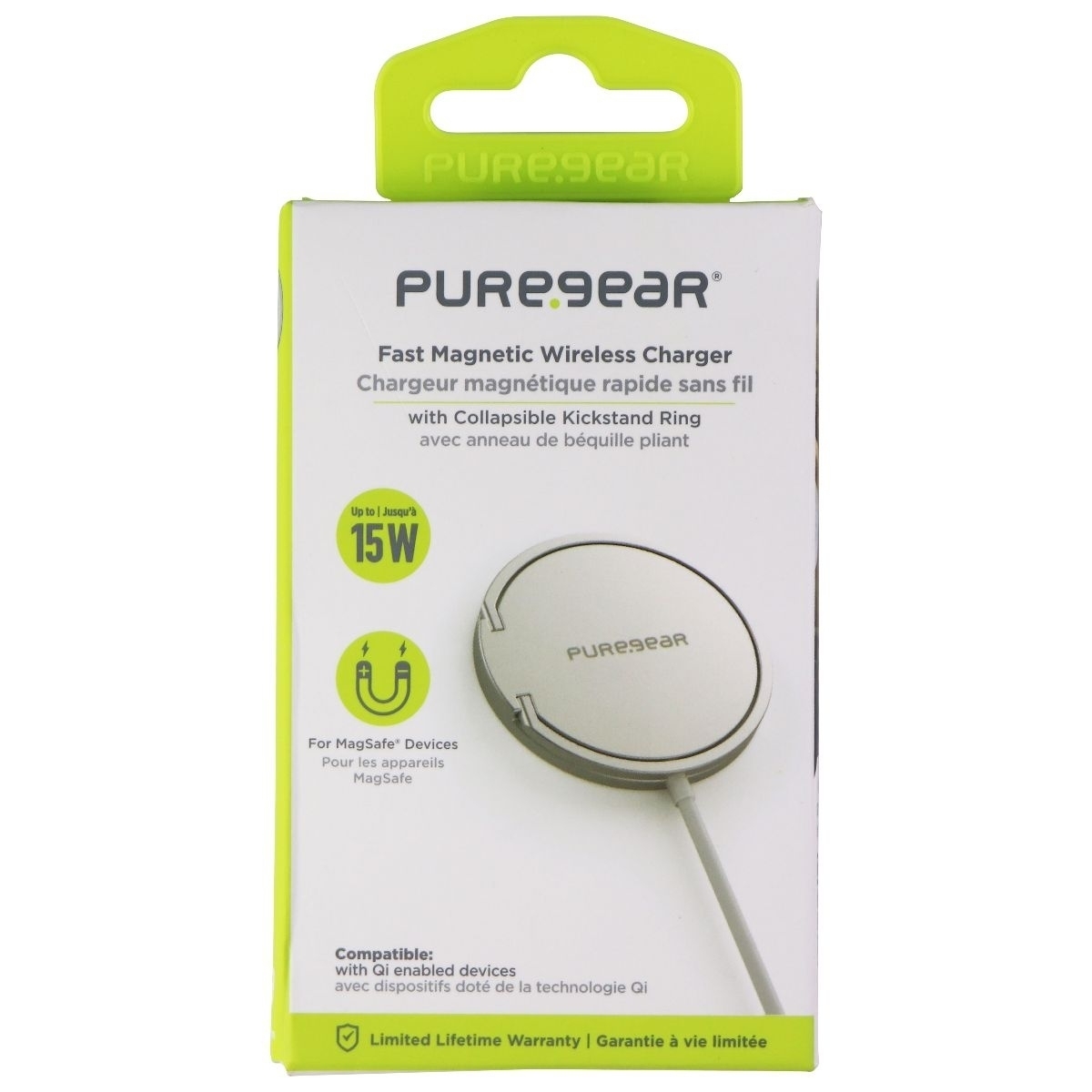 PureGear 15W Fast Magnetic (MagSafe) Wireless Charger - Silver/White (63871PG)