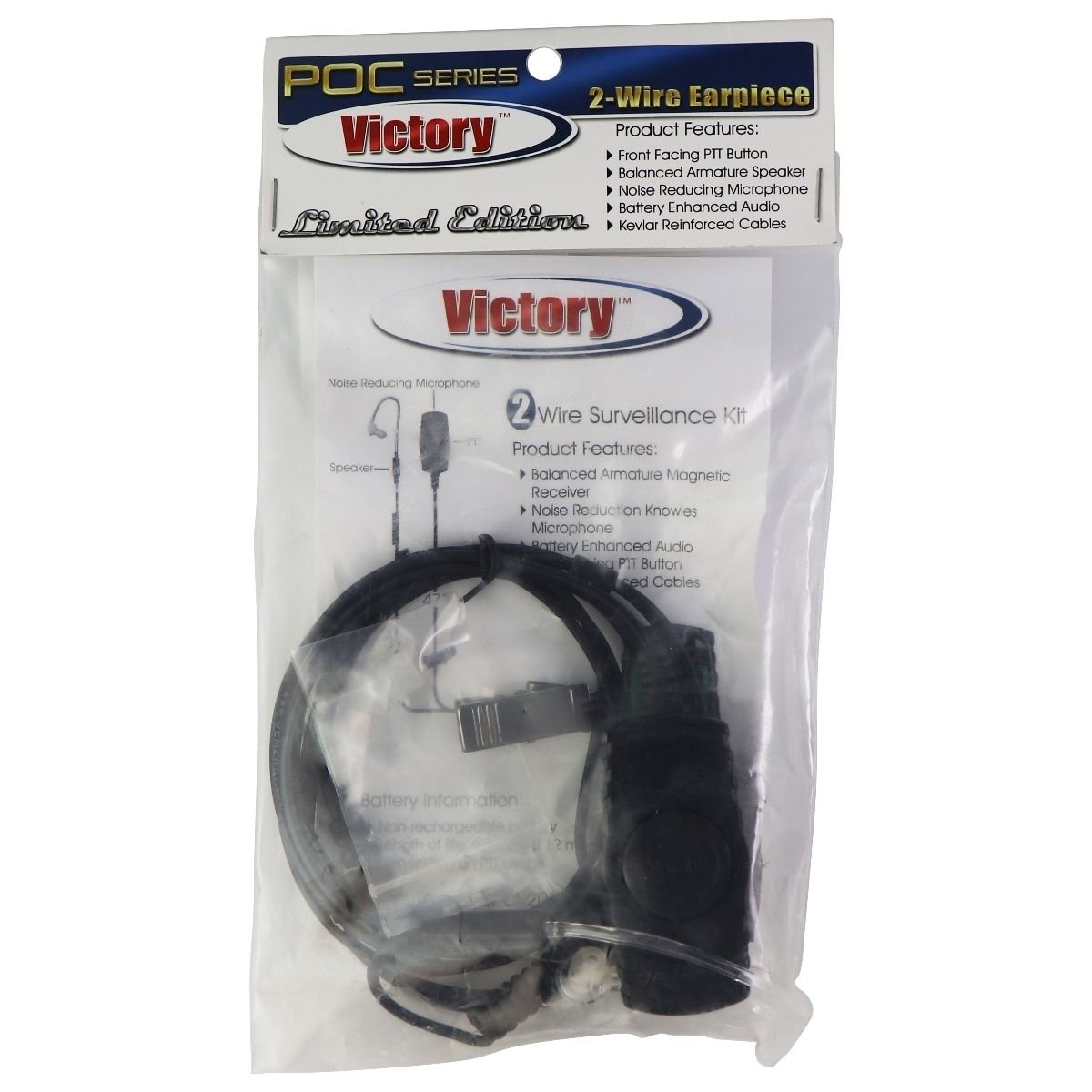 Victory POC Series Limited Ed. 2-Wire Earpiece For Kodiak Series Phones - Black