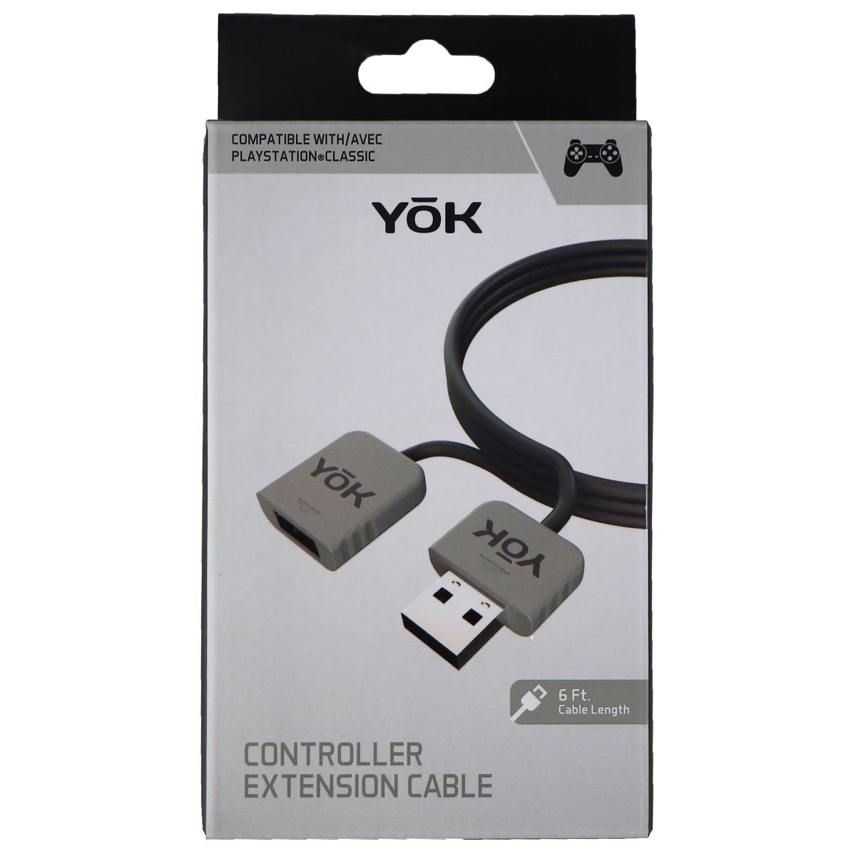 YOK 6-Foot Controller USB Male To USB Female Extension Cable - Gray/Black