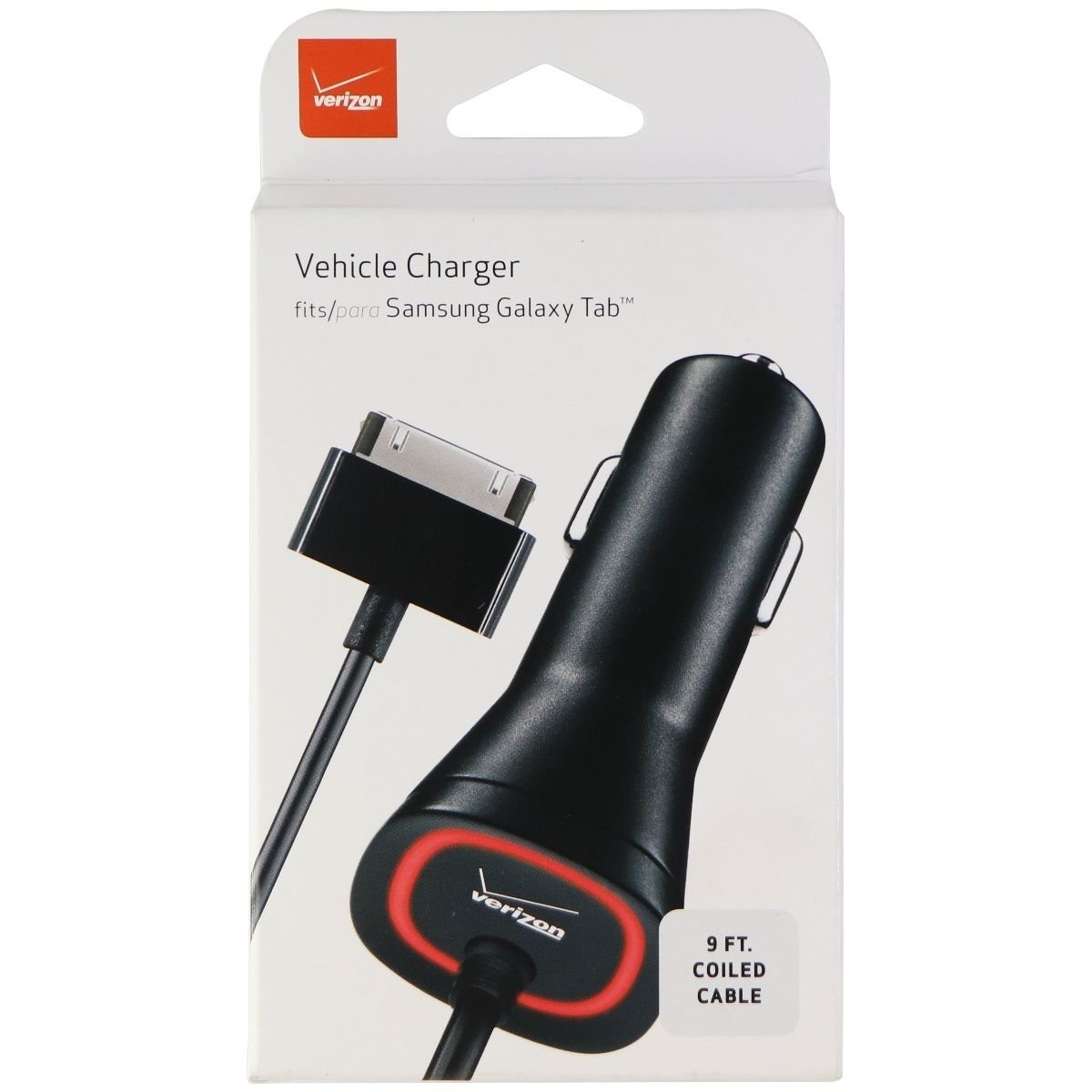 Verizon 9-Ft Coiled Cable Vehicle Charger For Samsung Galaxy Tab 30-Pin - Black