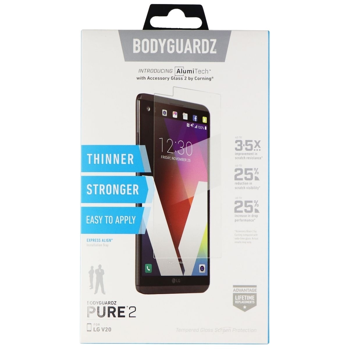 BodyGuardz Pure 2 Series Tempered Glass For LG V20 Smartphones - Clear