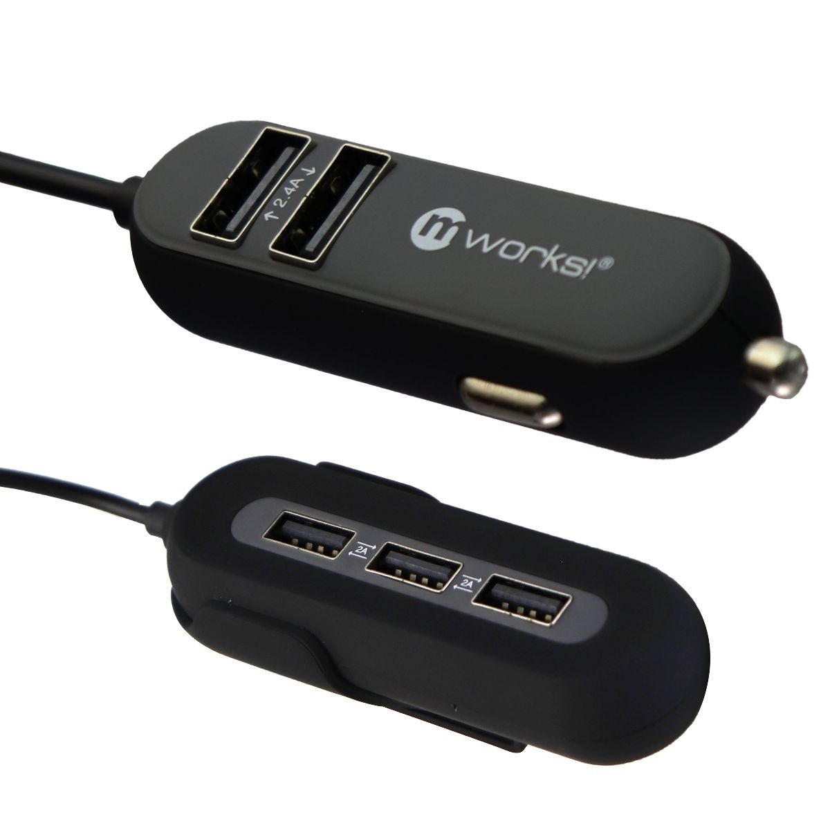 Mworks! MPOWER! 10.8A Front & Back Seat 5 Port USB Charger/Adapter - Black/Gray
