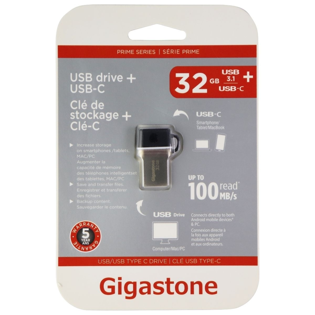 Gigastone (32GB) USB 3.1 + USB-C (Type C) 100MB/s Flash Drive
