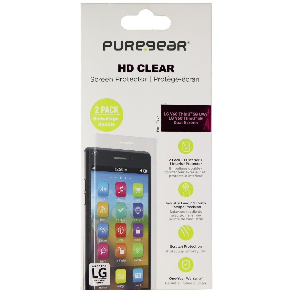 PureGear HD Clear Screen Protector For LG V60 ThinQ 5G UW / 5G Dual Screen