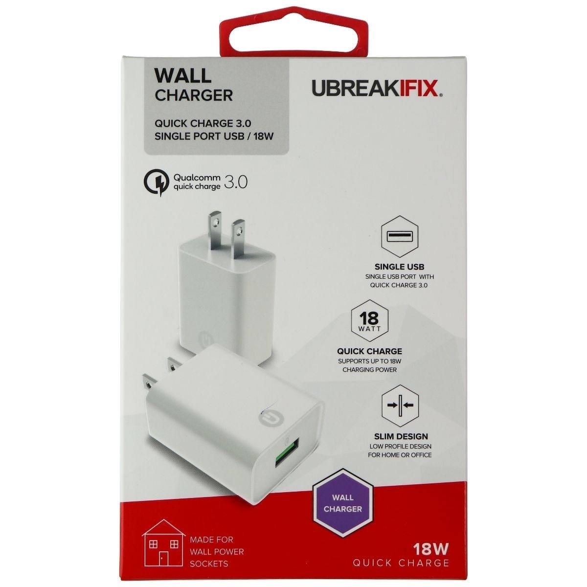 UBREAKIFIX 18W Quick Charge Wall Charger With 3.0 Single Port USB - White