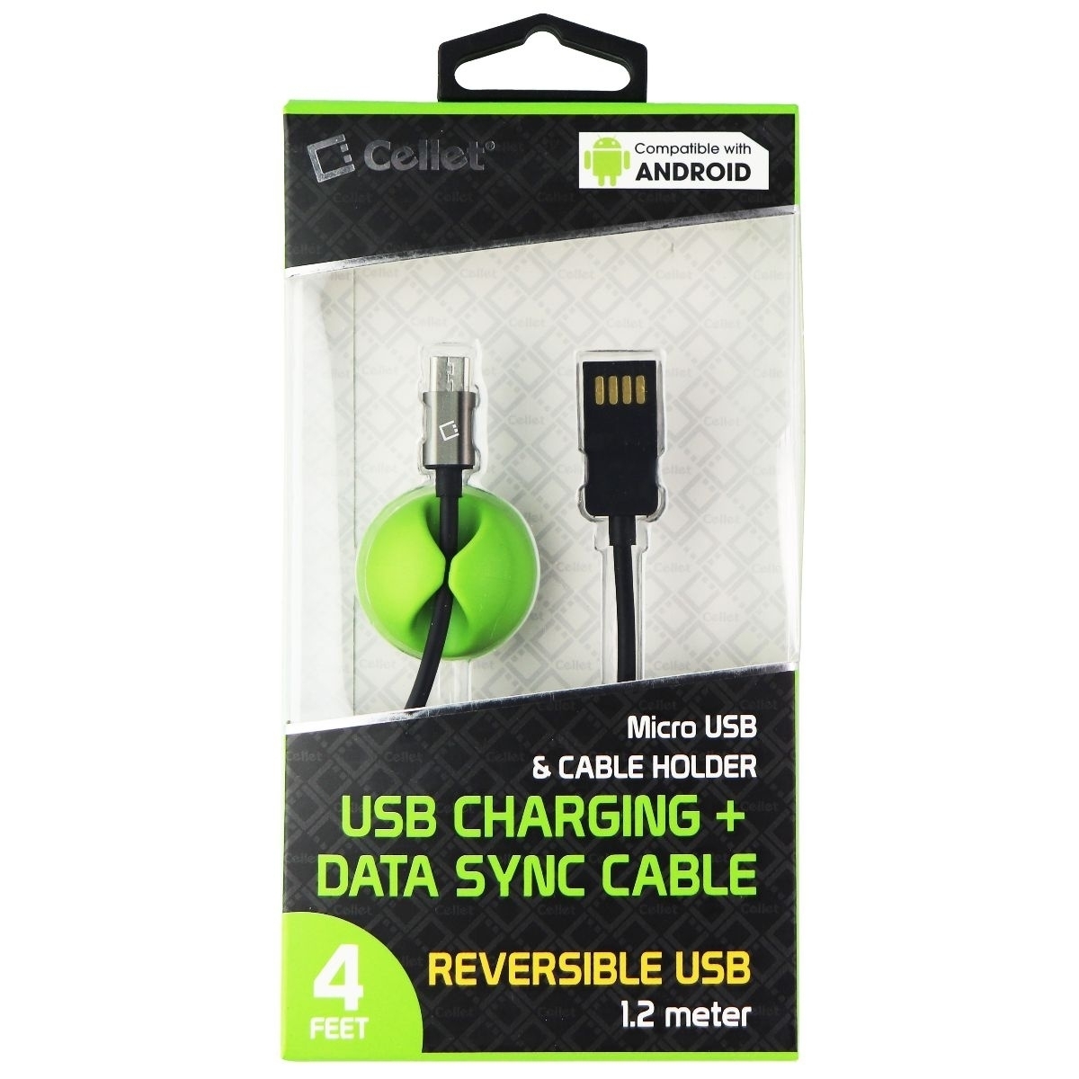 Cellet Micro USB & CABLE HOLDER USB Charging + Data Sync Cable (4FT) - Black