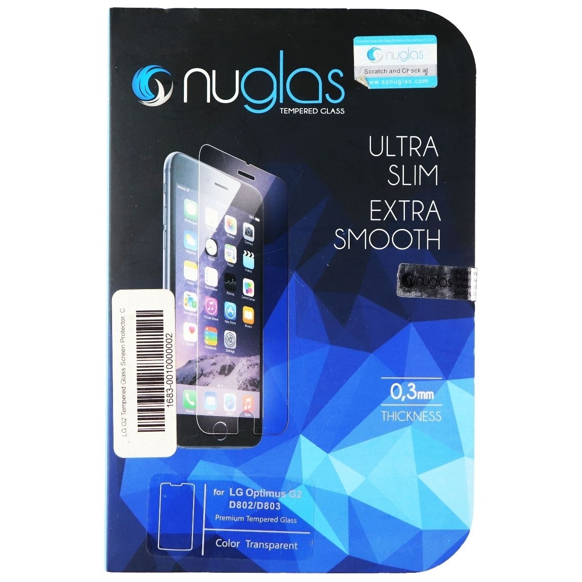 NuGlas Tempered Glass Screen Protector For LG Optimus G2 D802/D803 - Clear