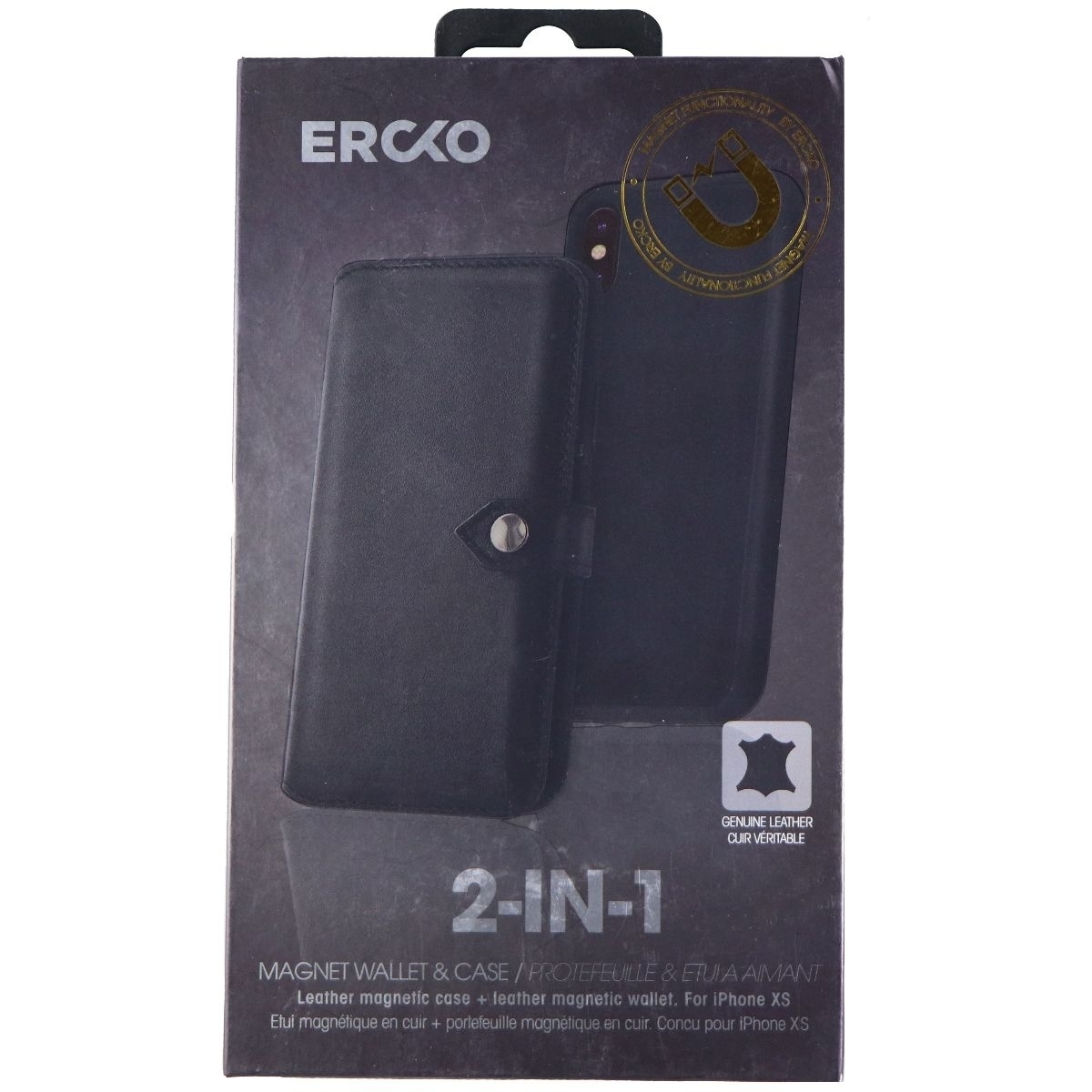 Ercko 2-in-1 Magnet Wallet Leather Case For Apple IPhone Xs - Black