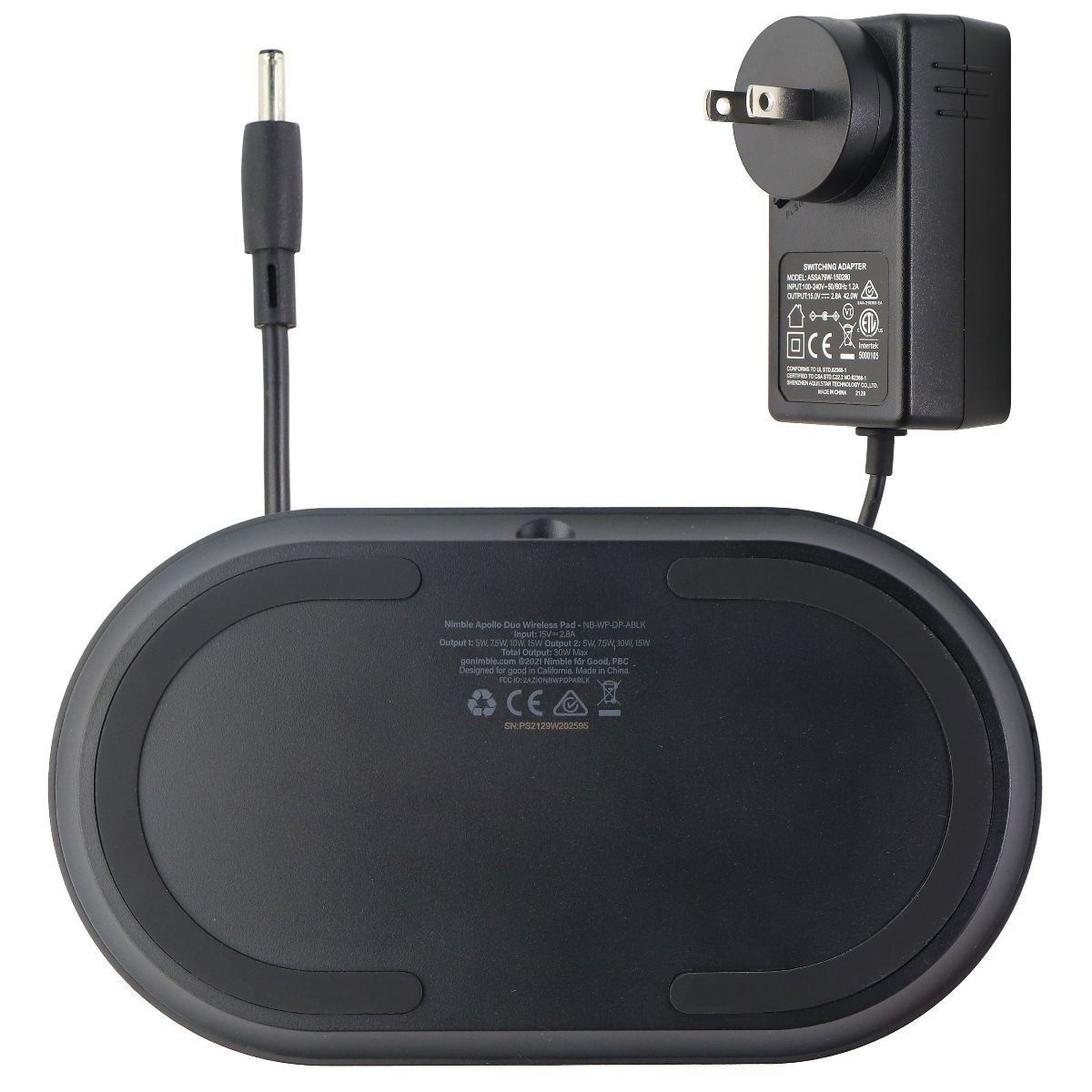 Nimble 15W Appollo Duo Wireless Fast Charge Pad - Gray/Black